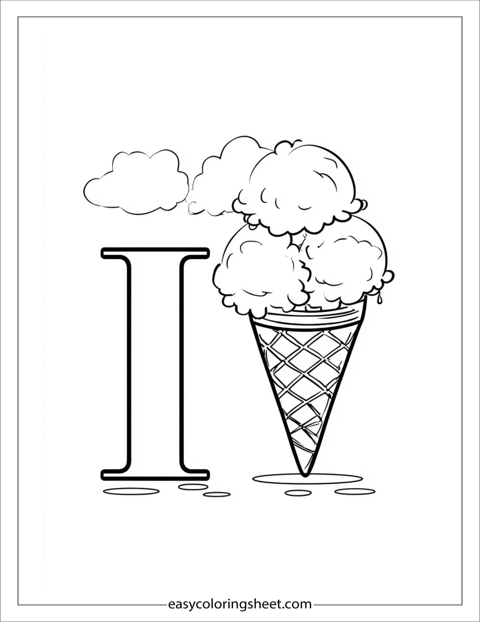 alphabet I ice cream coloring page