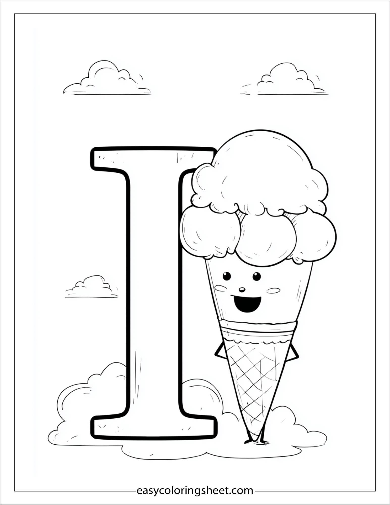 alphabet I ice cream cone coloring page