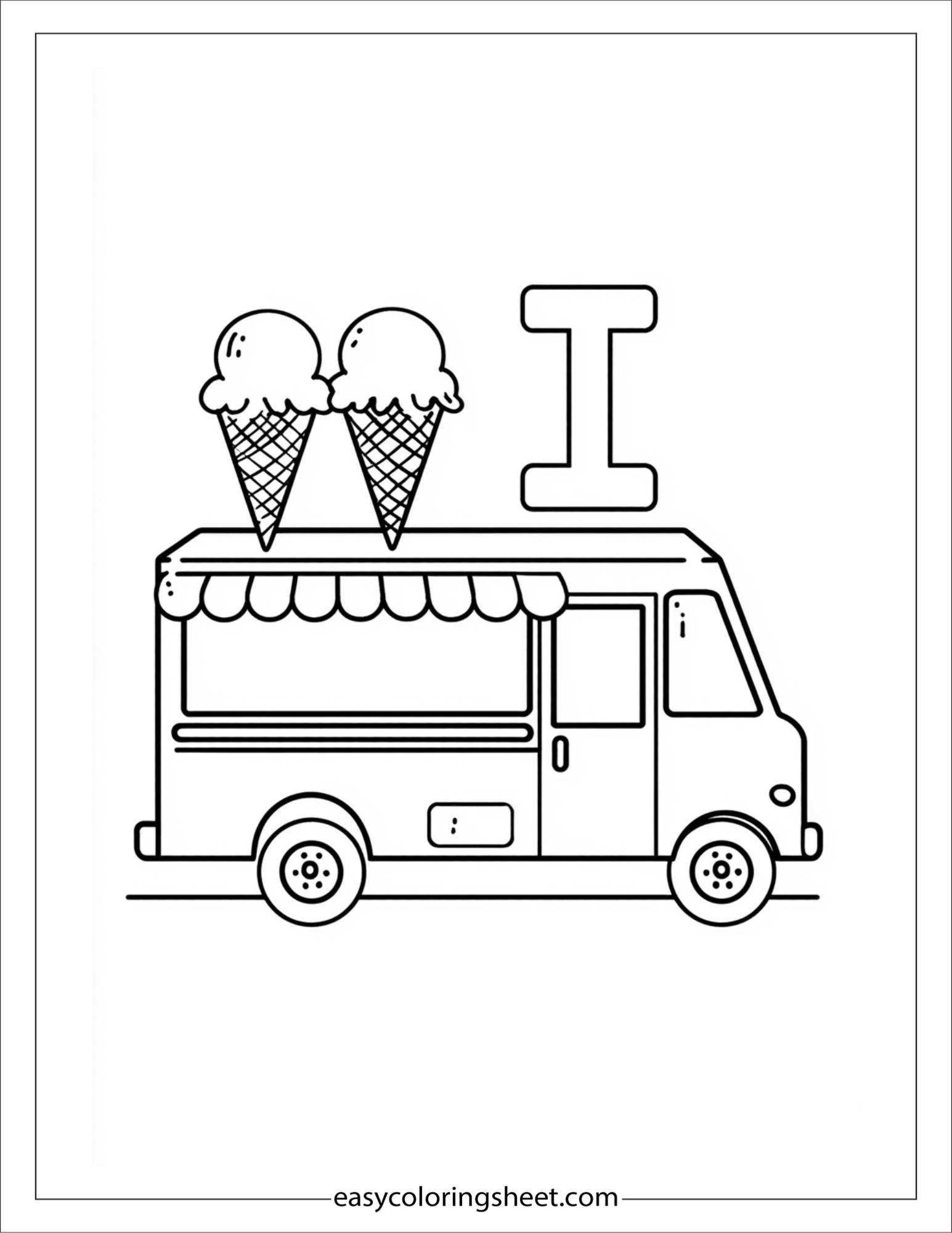 alphabet I ice cream truck coloring page