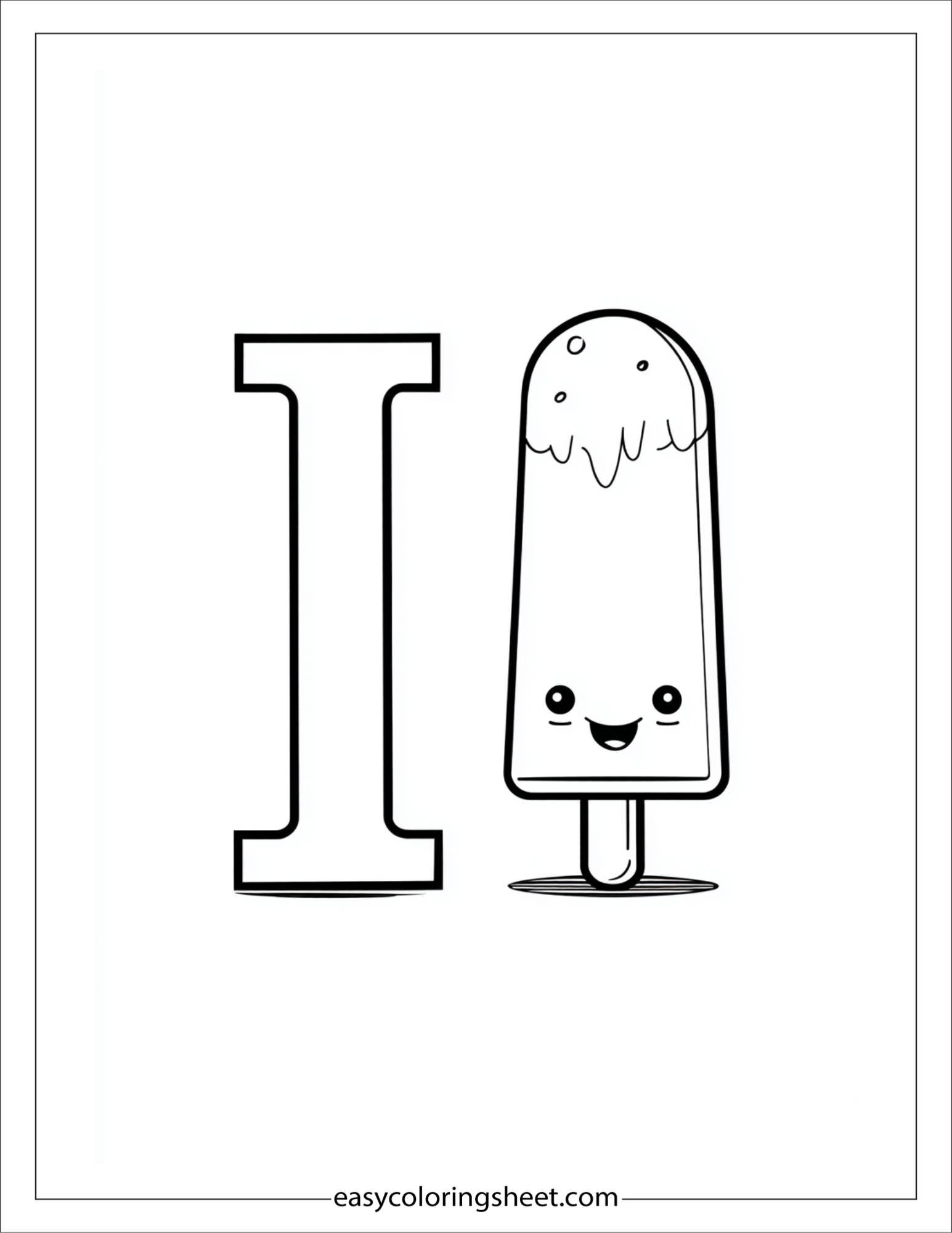 alphabet I ice pop coloring page