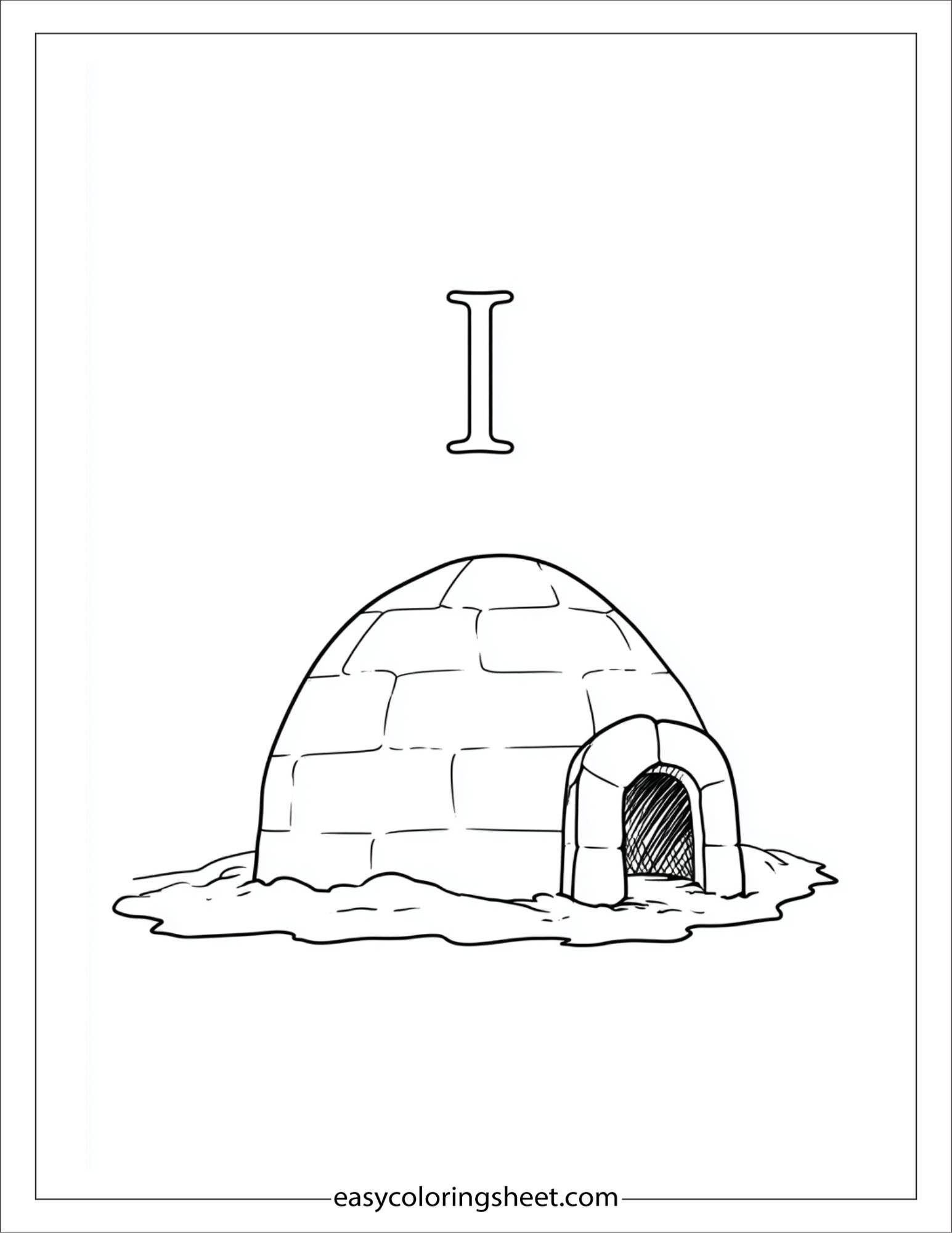 alphabet I igloo coloring page