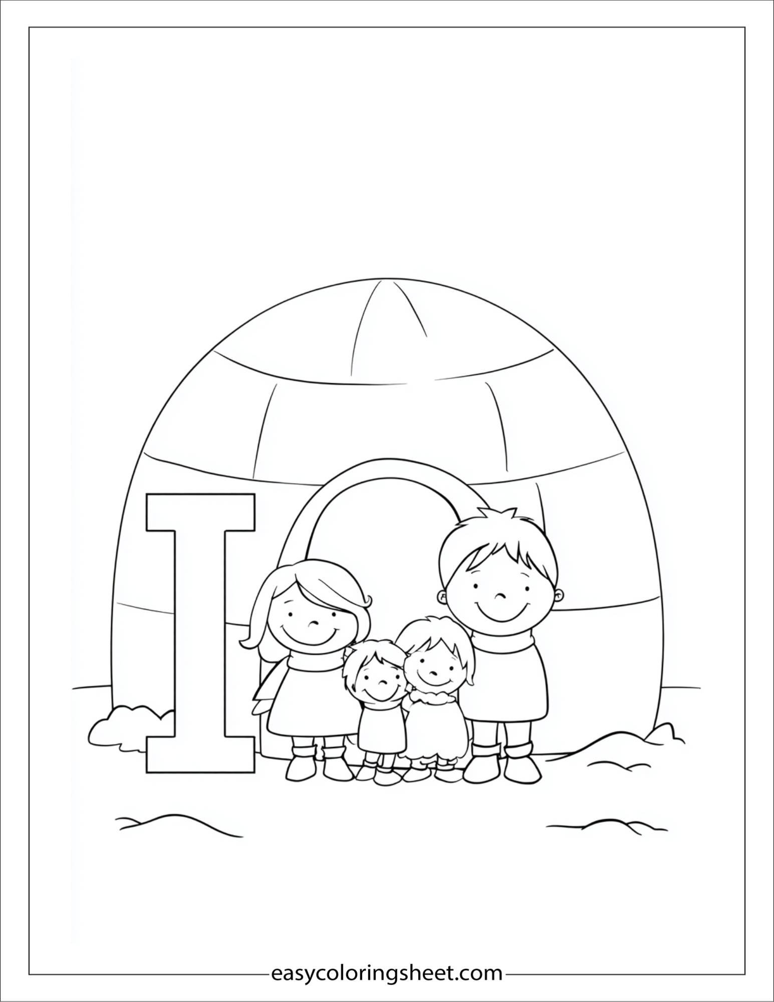 alphabet I igloo family coloring page
