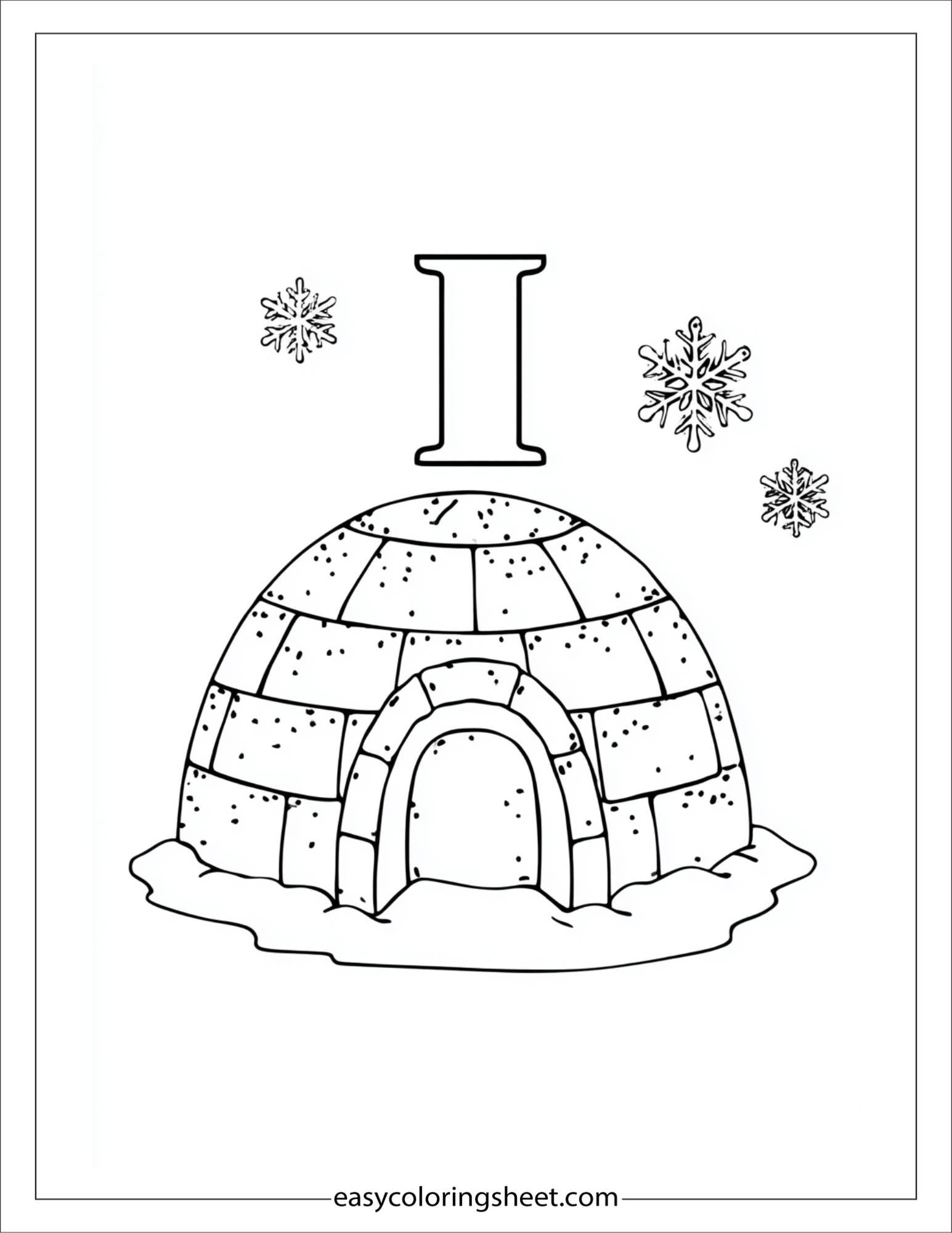 alphabet I igloo snow coloring page