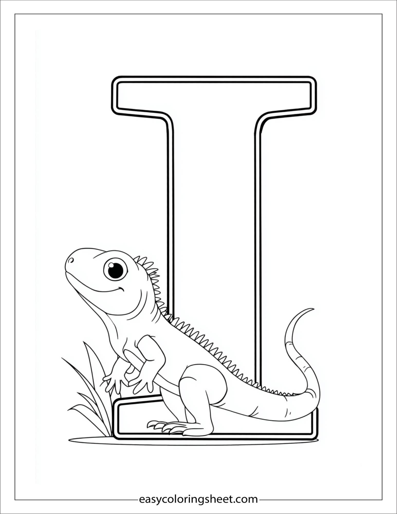 alphabet I iguana coloring page
