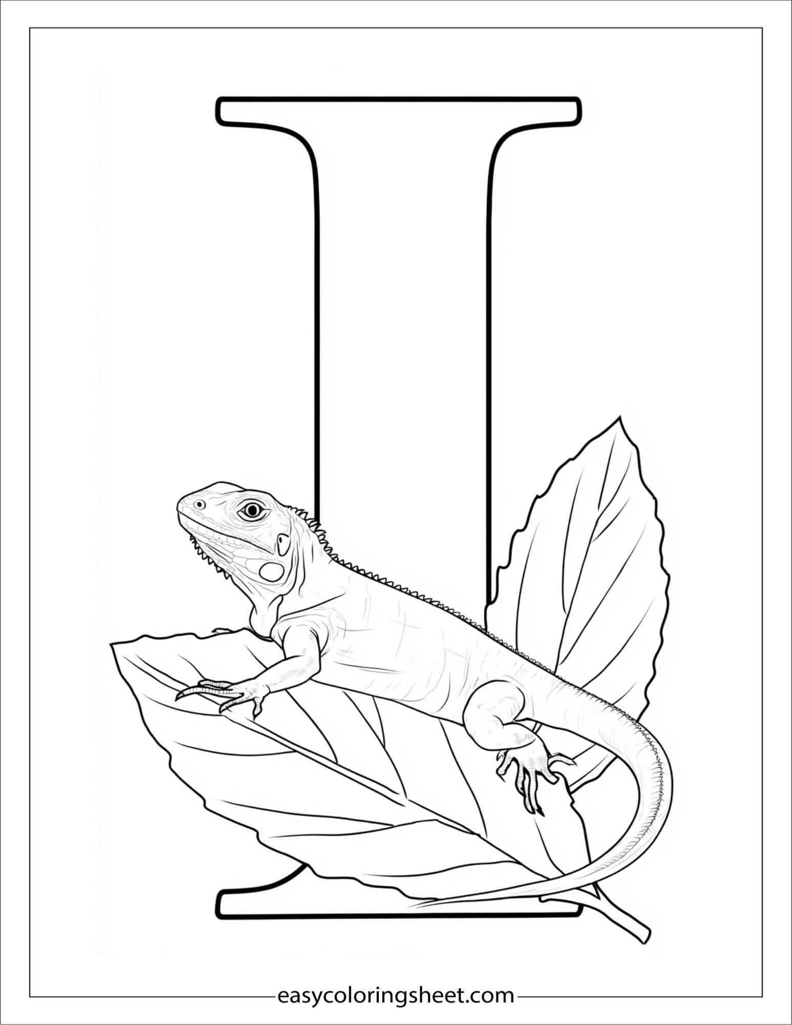 alphabet I iguana leaf coloring page