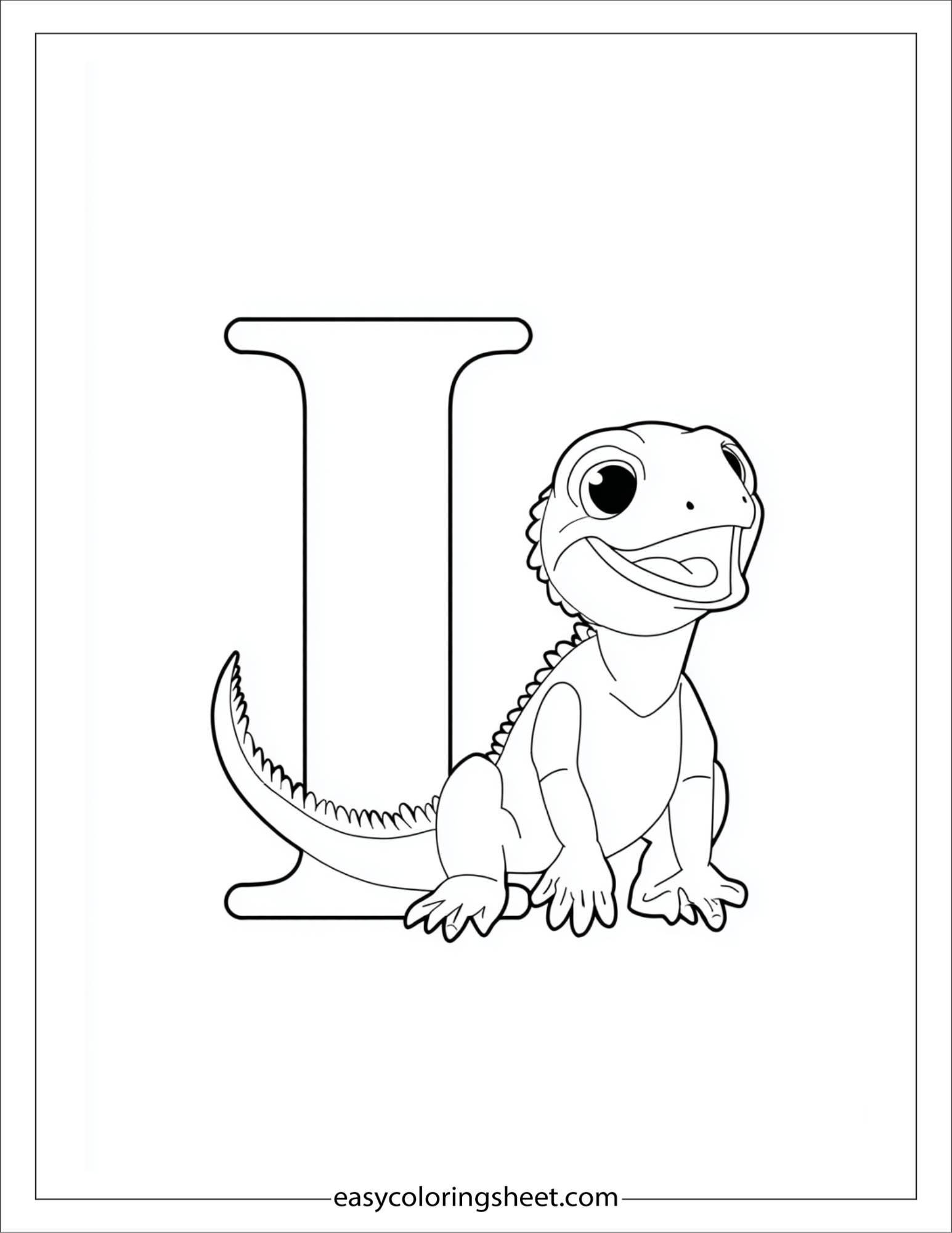alphabet I iguana smile coloring page
