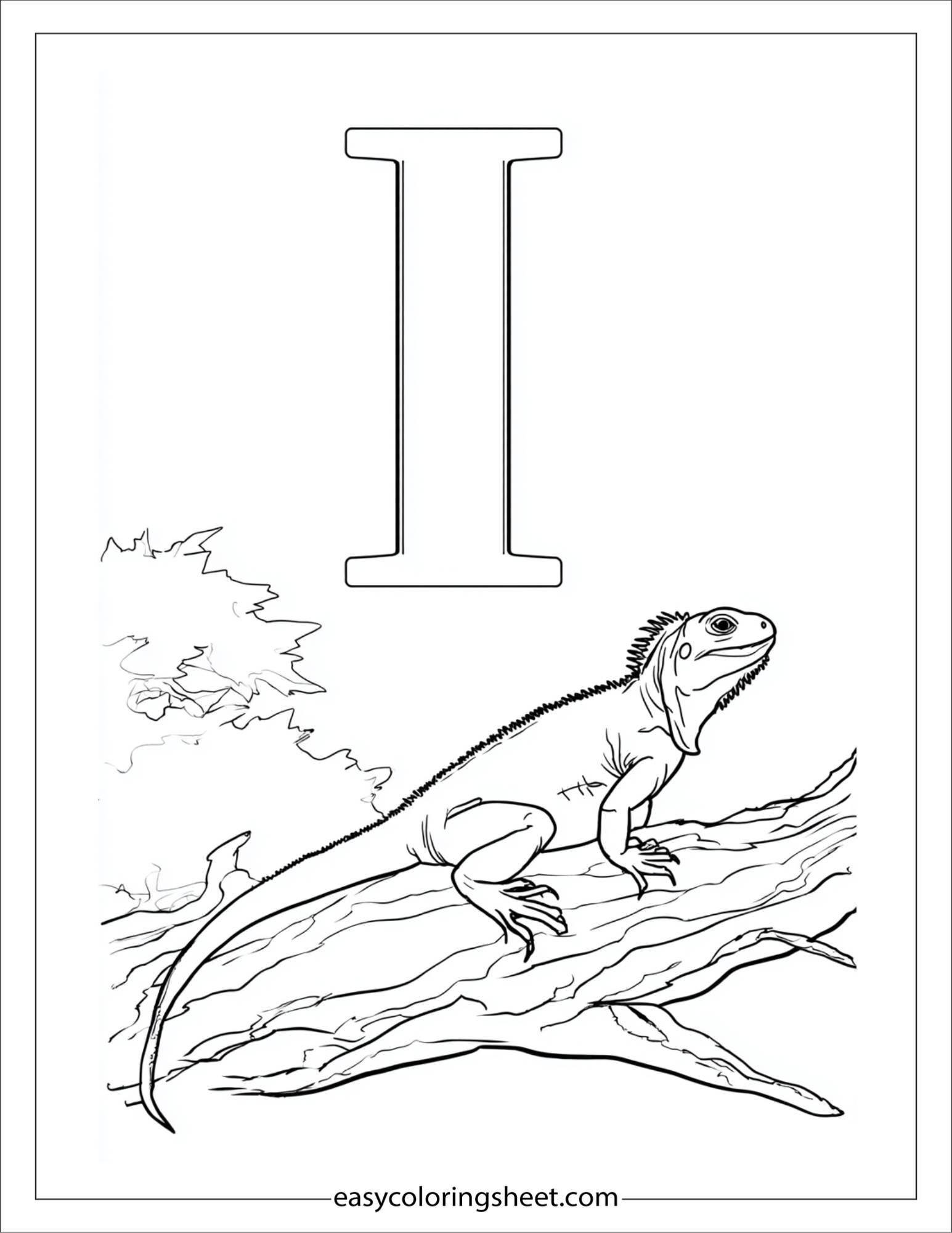alphabet I iguana tree coloring page