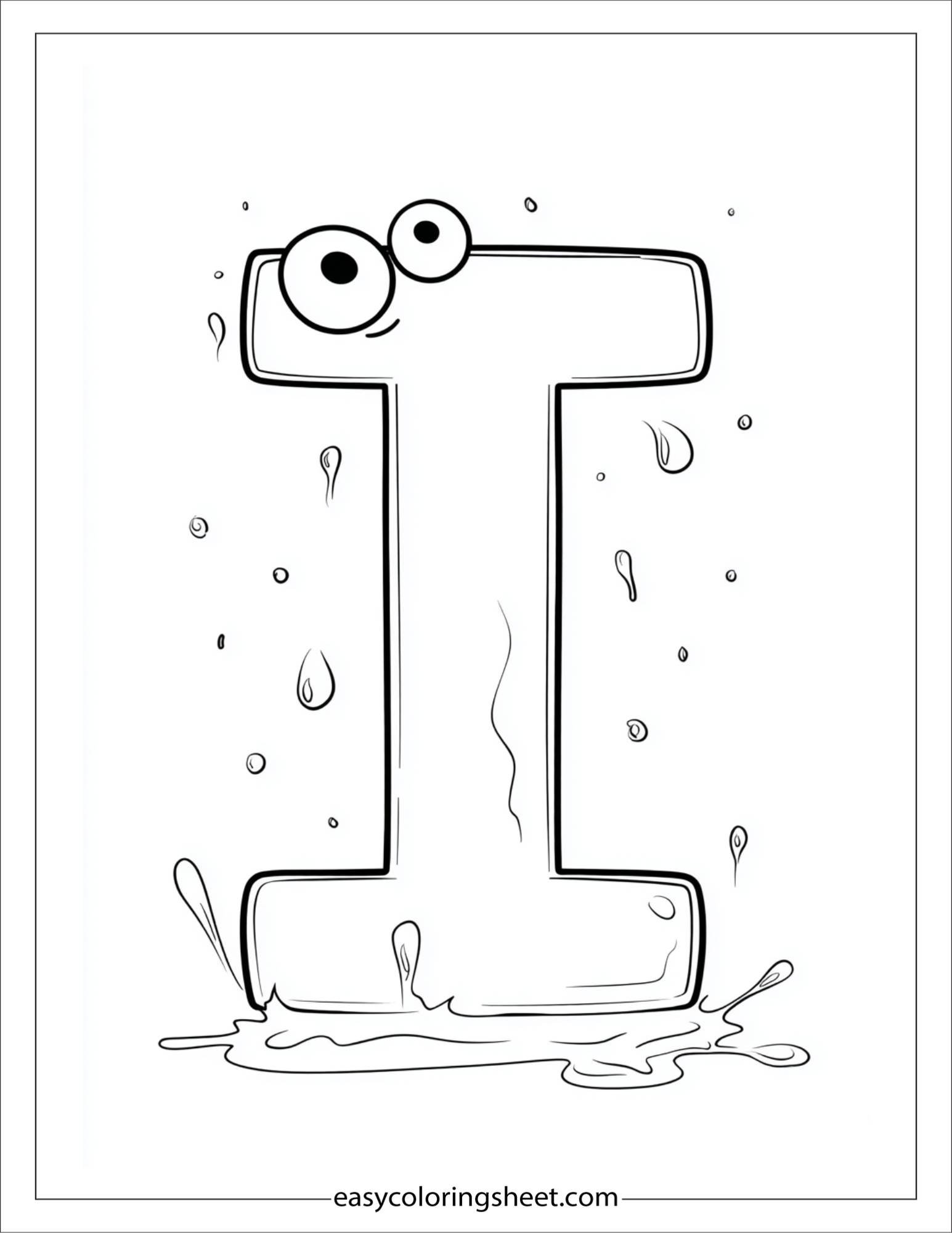 alphabet I ink splash coloring page