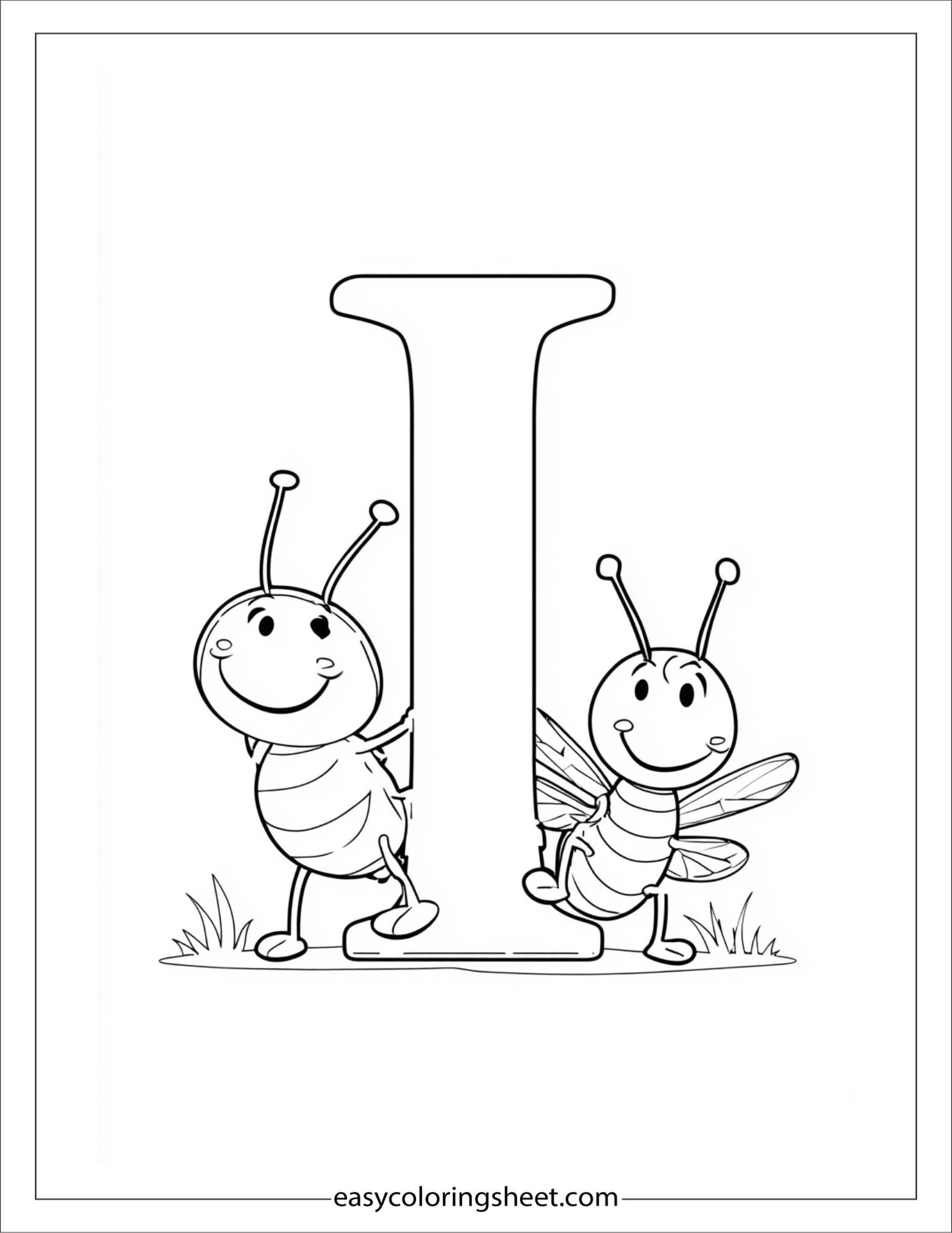 alphabet I insect friends coloring page