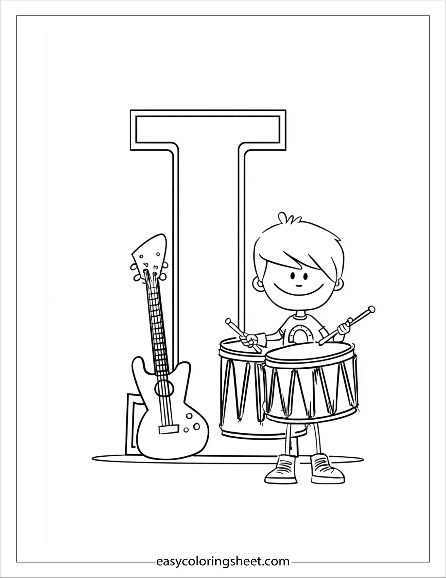 alphabet I instruments coloring page