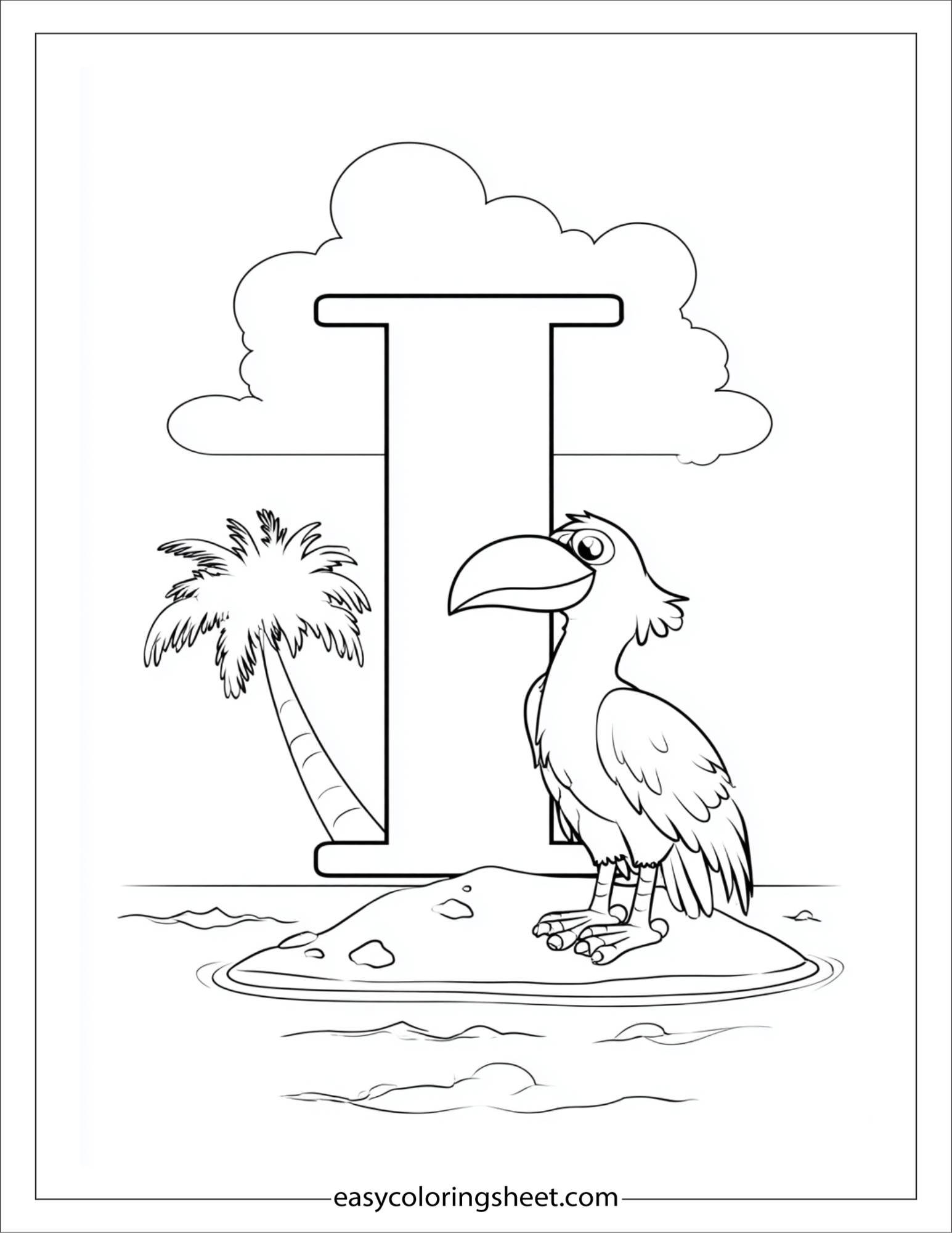 alphabet I island bird coloring page