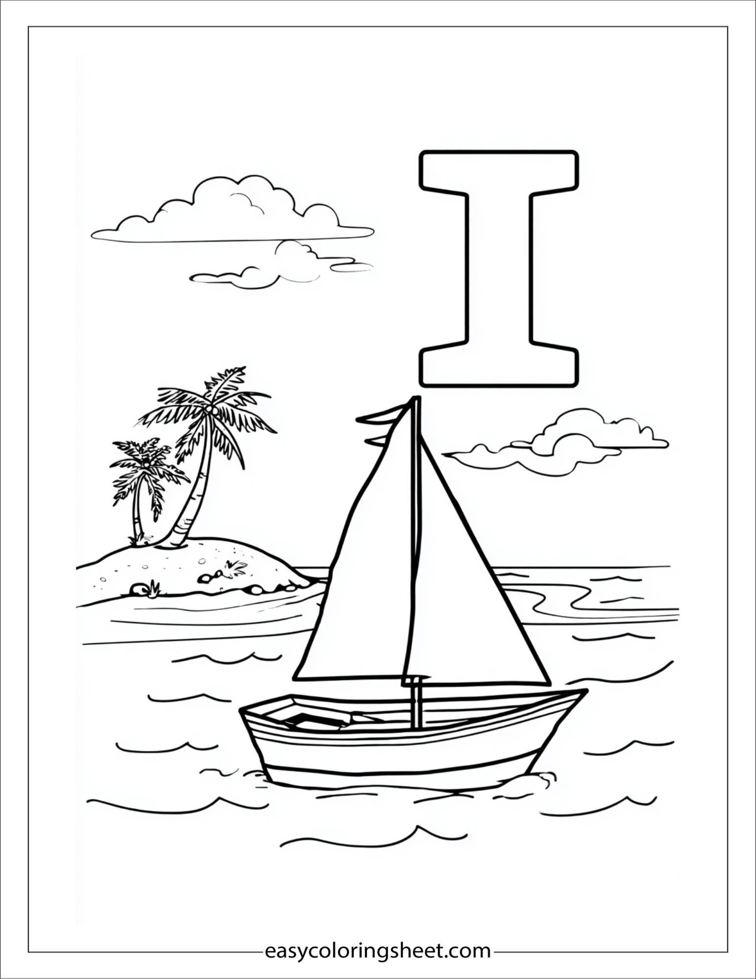 alphabet I island boat coloring page