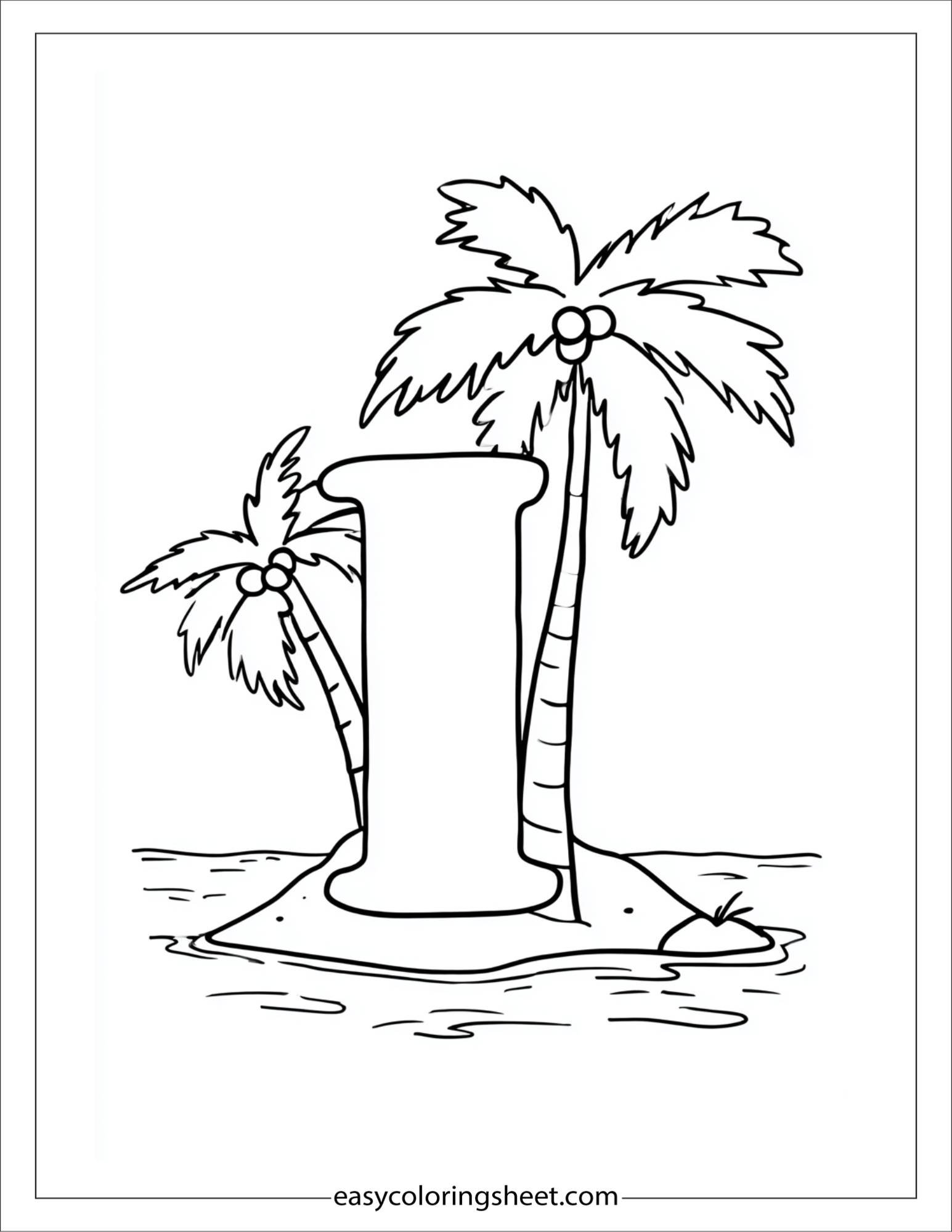 alphabet I island palm coloring page