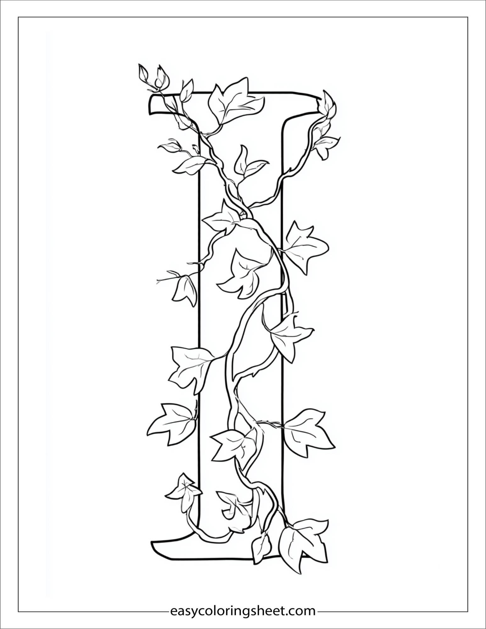 alphabet I ivy coloring page