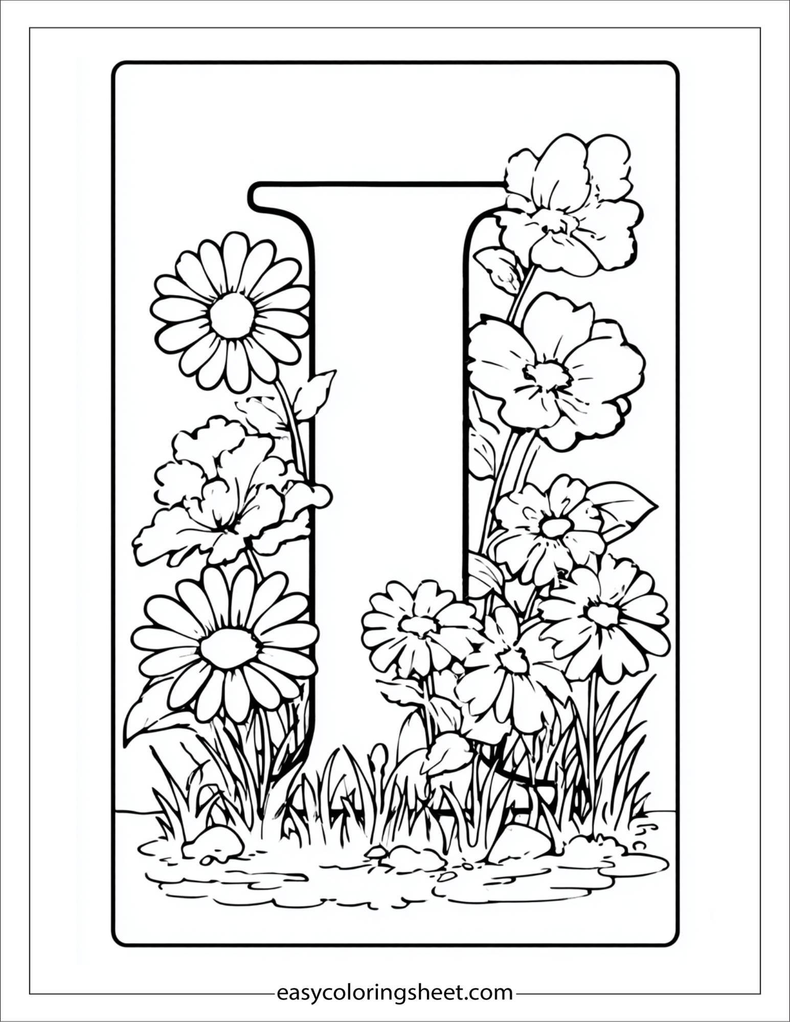 alphabet I ivy garden coloring page