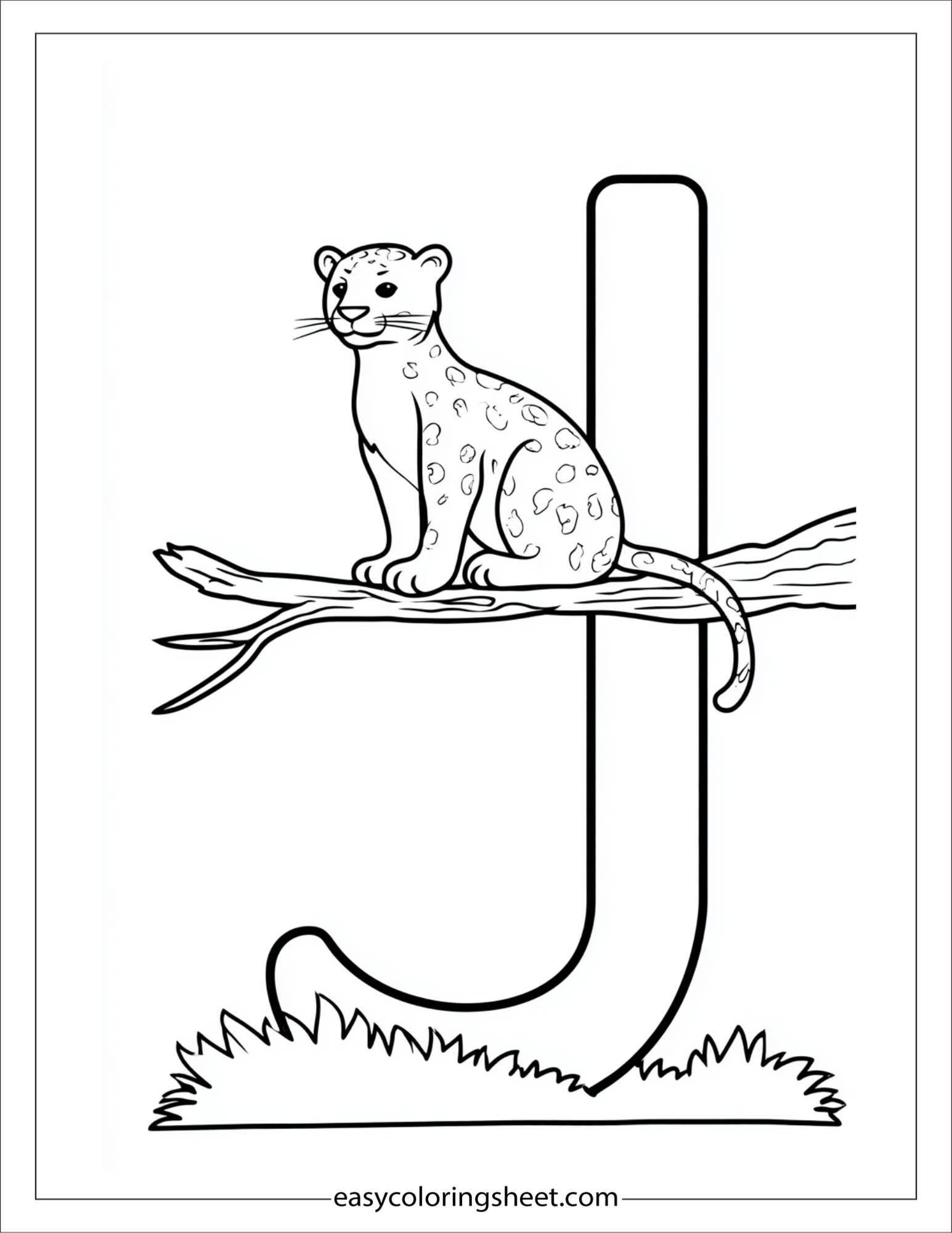 alphabet J jaguar tree coloring page
