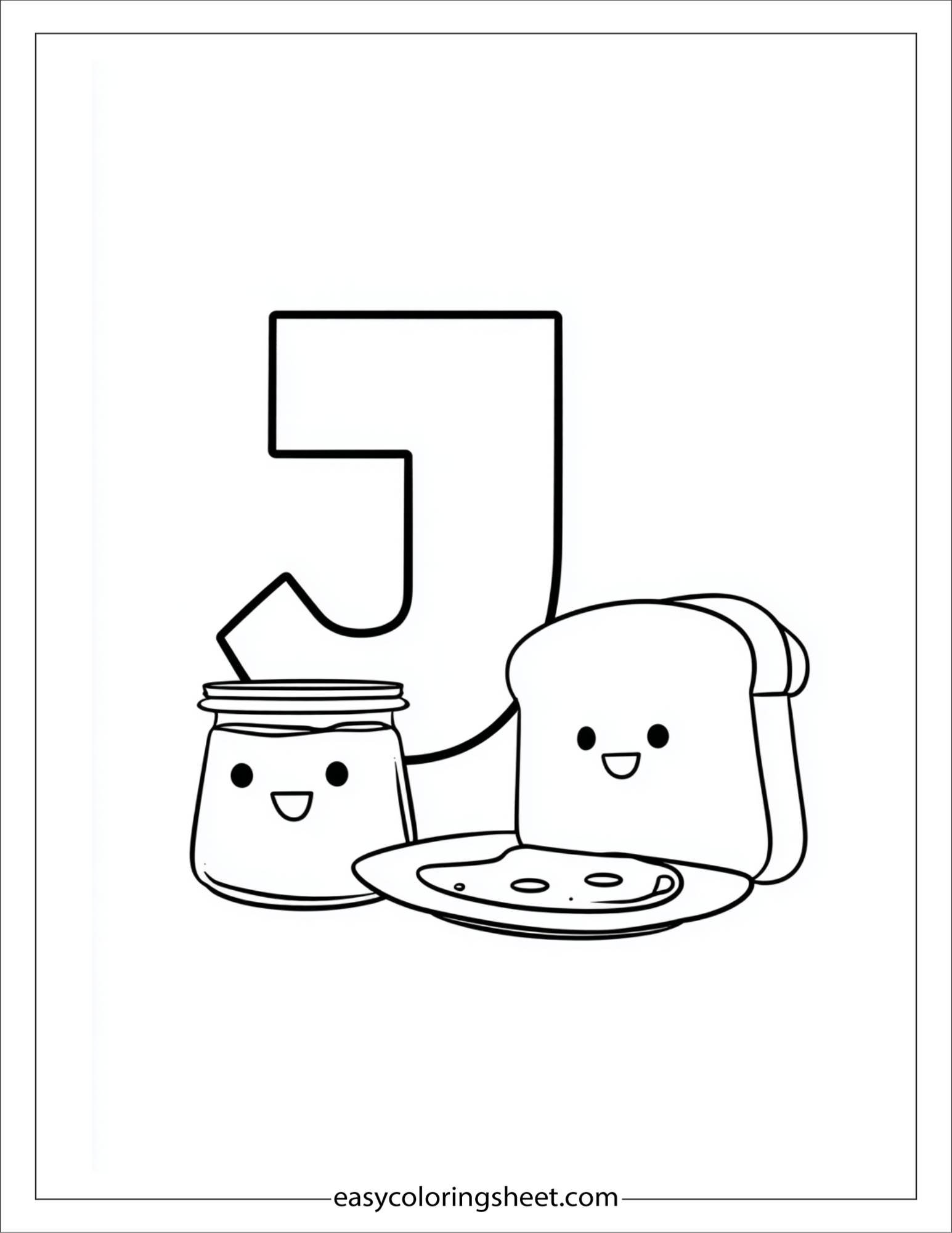 alphabet J jam bread coloring page