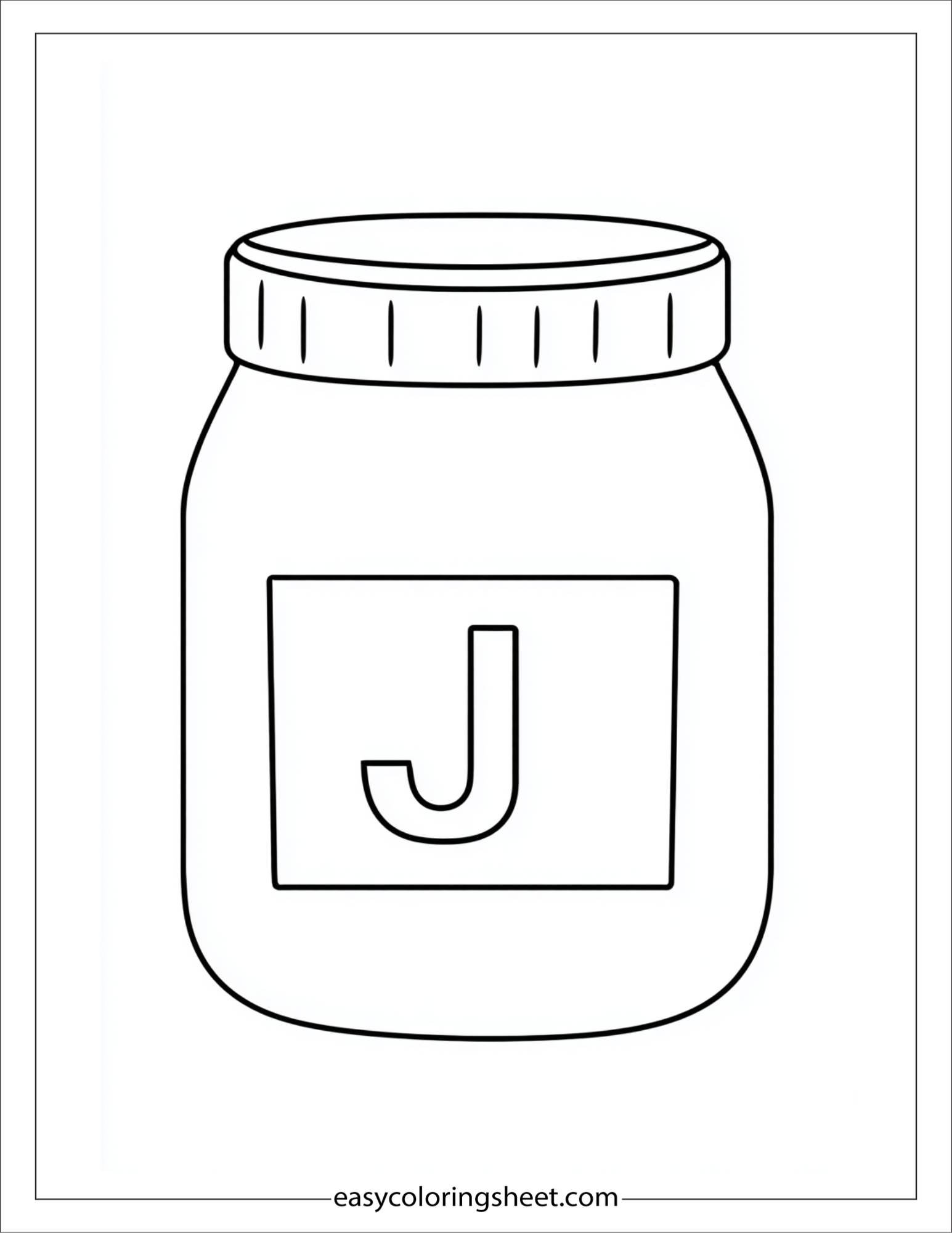 alphabet J jam jar coloring page