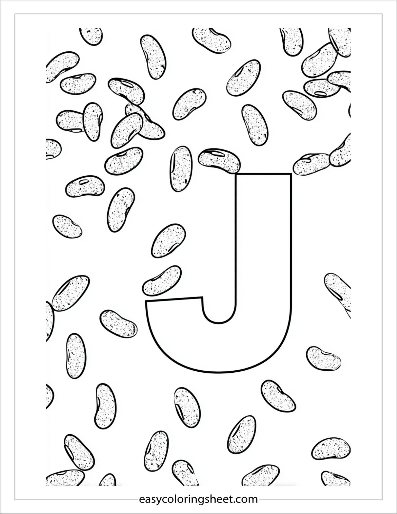 alphabet J jelly beans coloring page