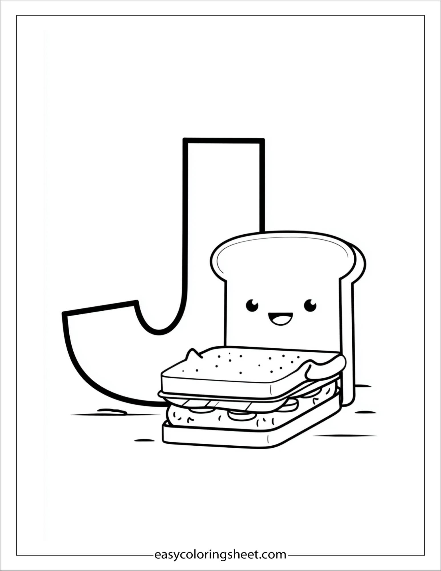 alphabet J jelly sandwich coloring page
