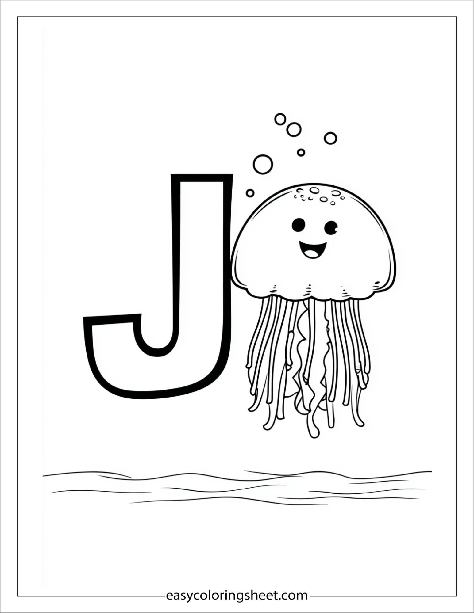 alphabet J jellyfish coloring page