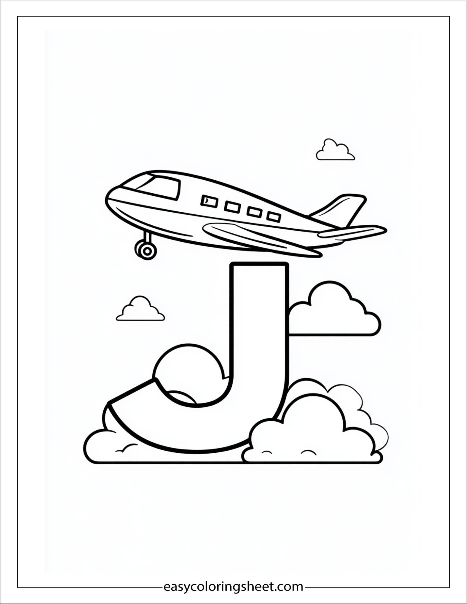 alphabet J jet cloud coloring page