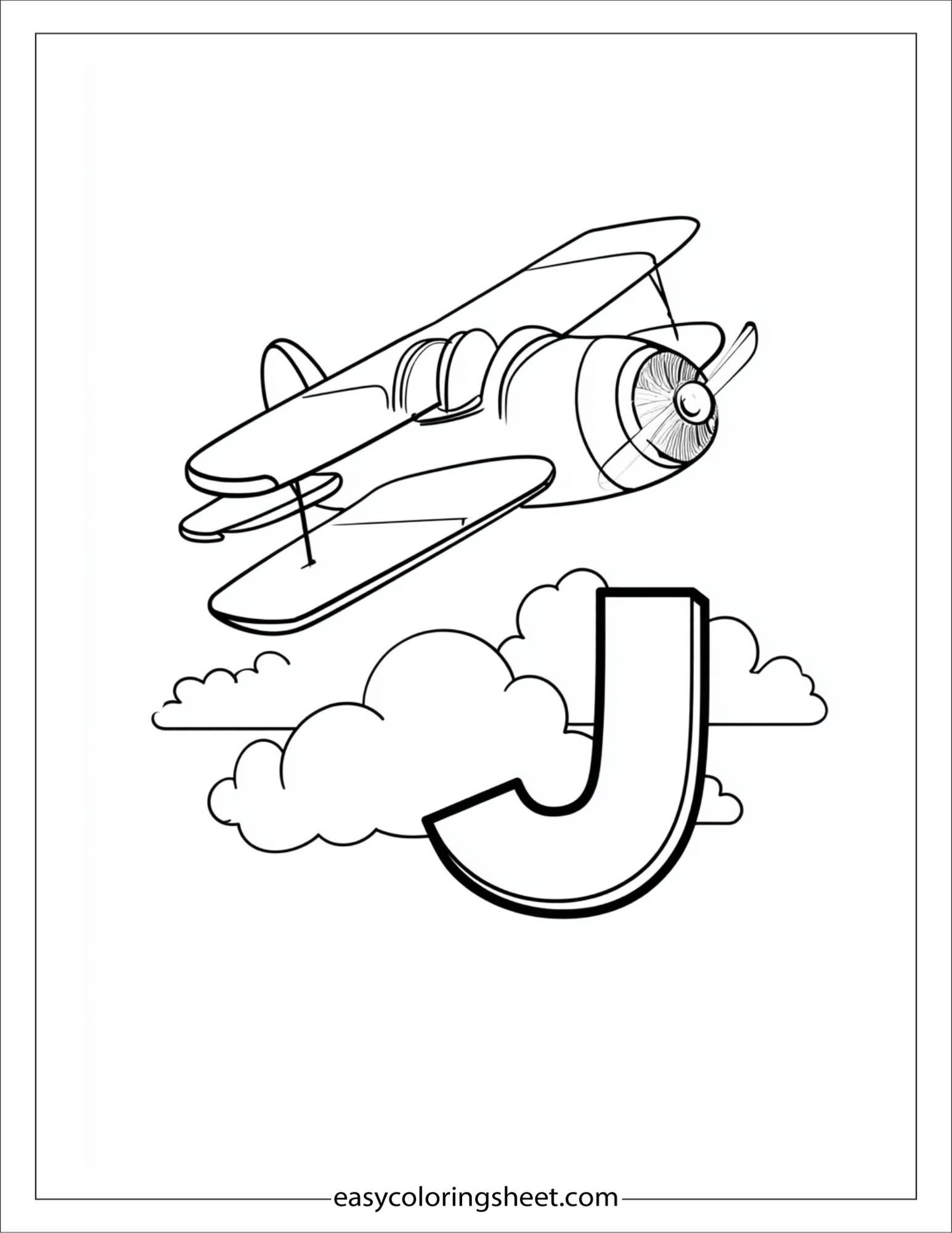 alphabet J jet coloring page