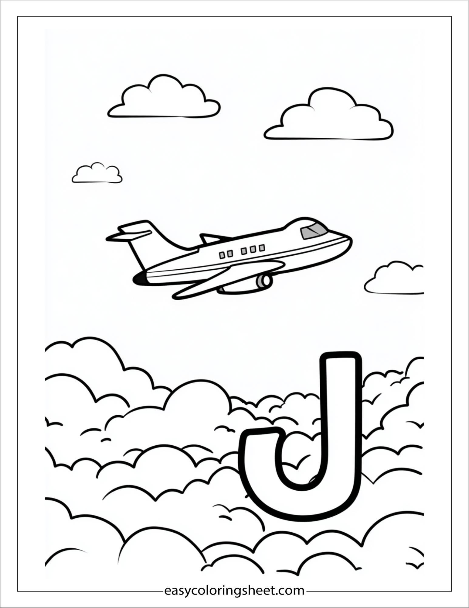 alphabet J jet plane coloring page
