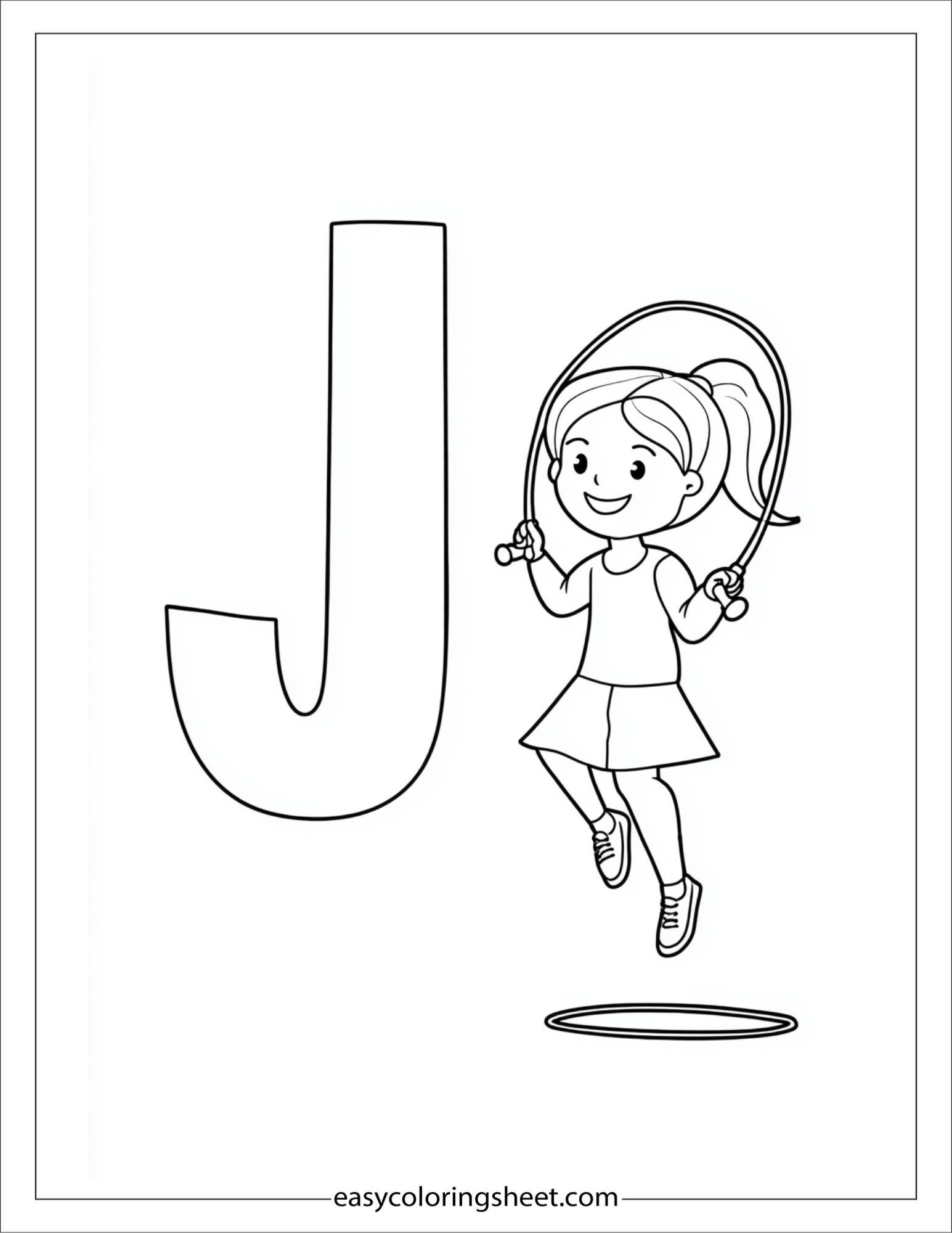 alphabet J jump rope girl coloring page