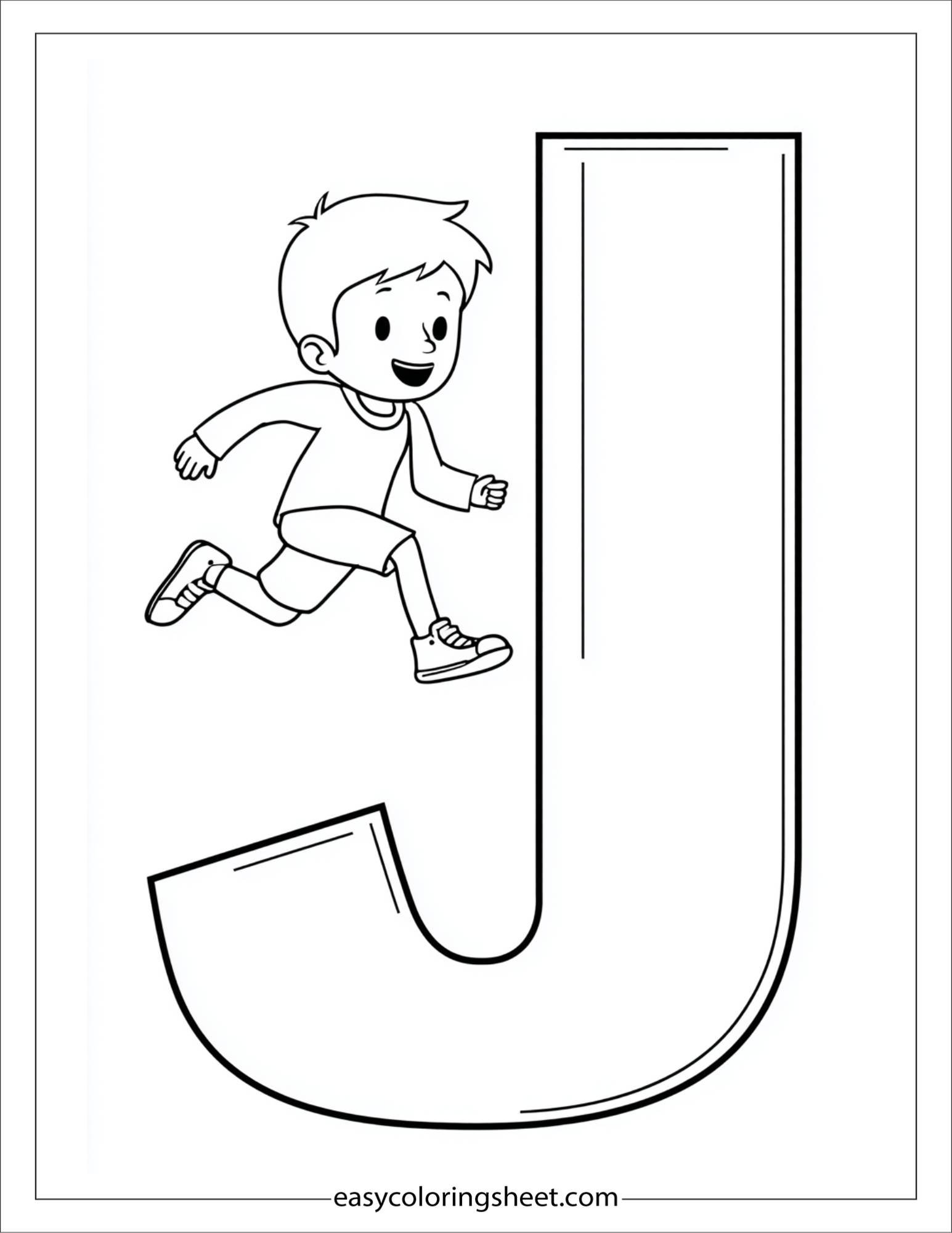alphabet J jumping kid coloring page