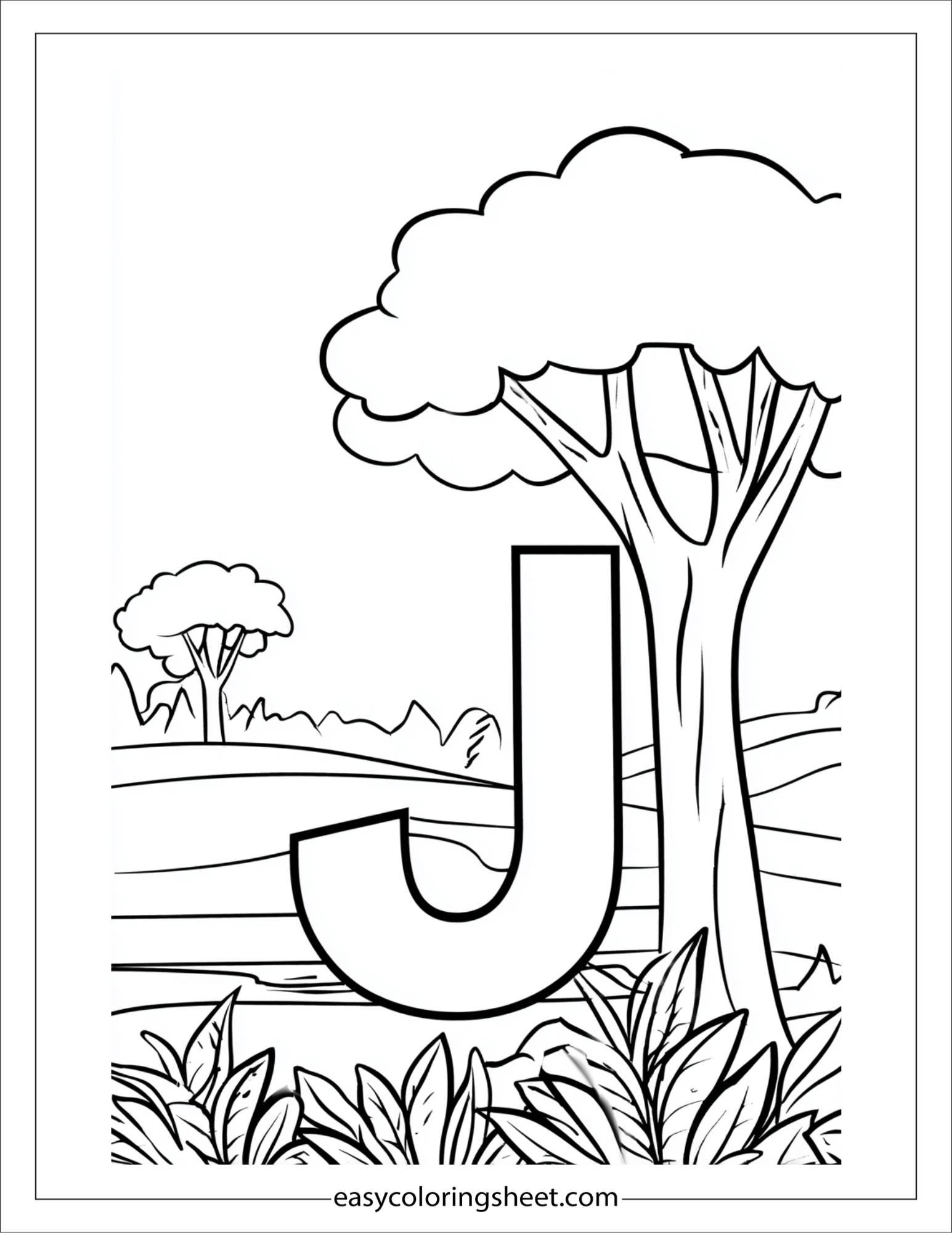 alphabet J jungle coloring page