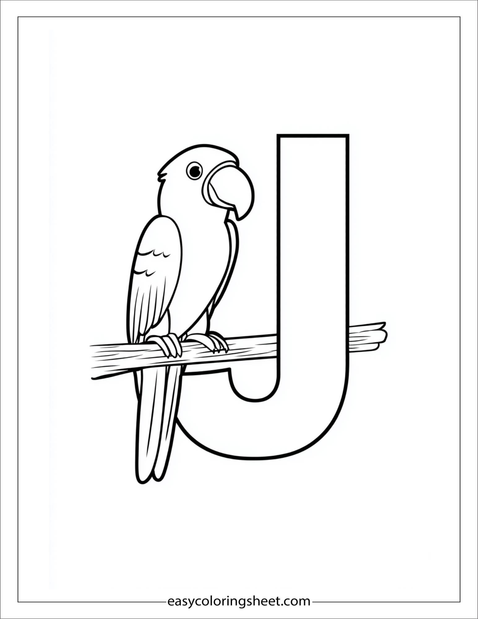 alphabet J jungle parrot coloring page