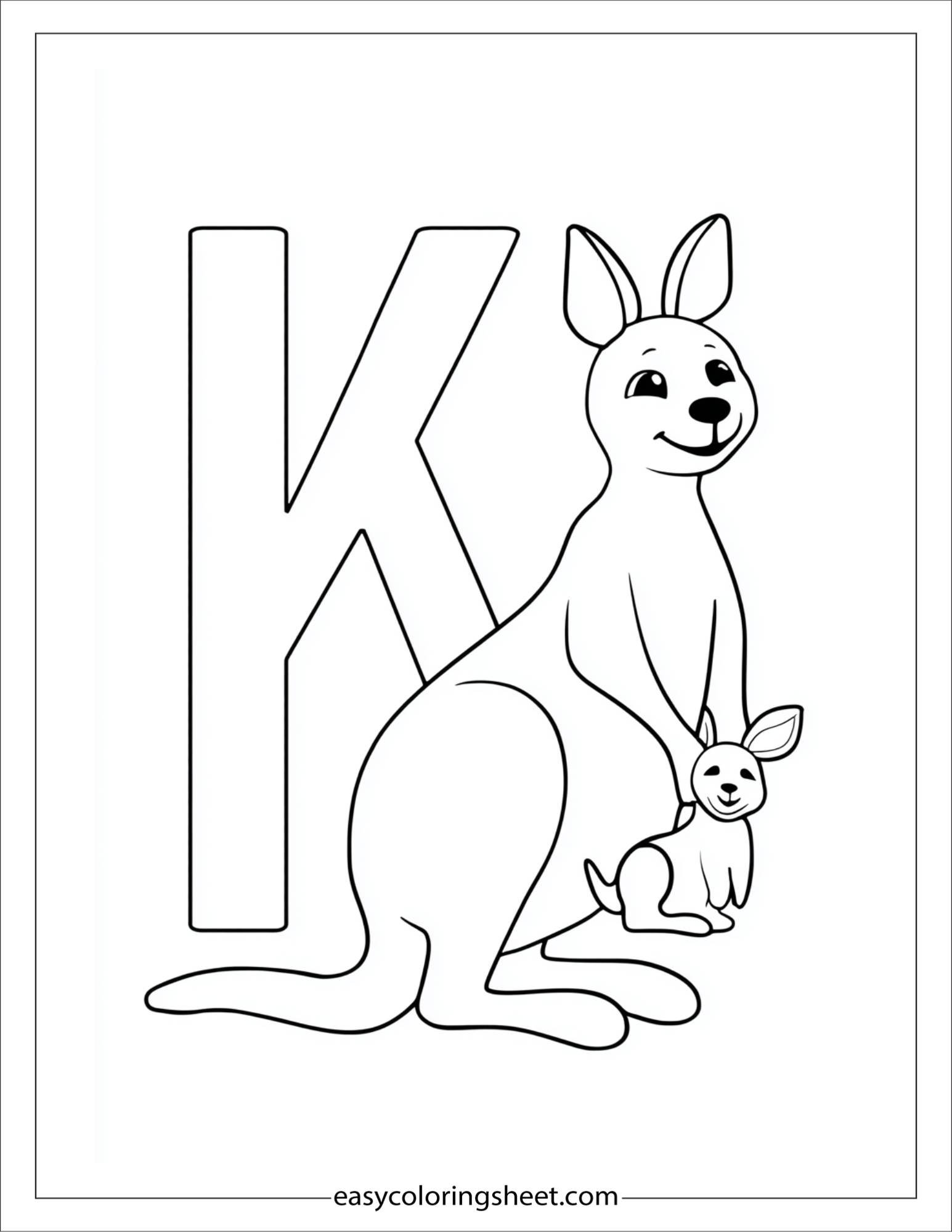 alphabet K kangaroo coloring page