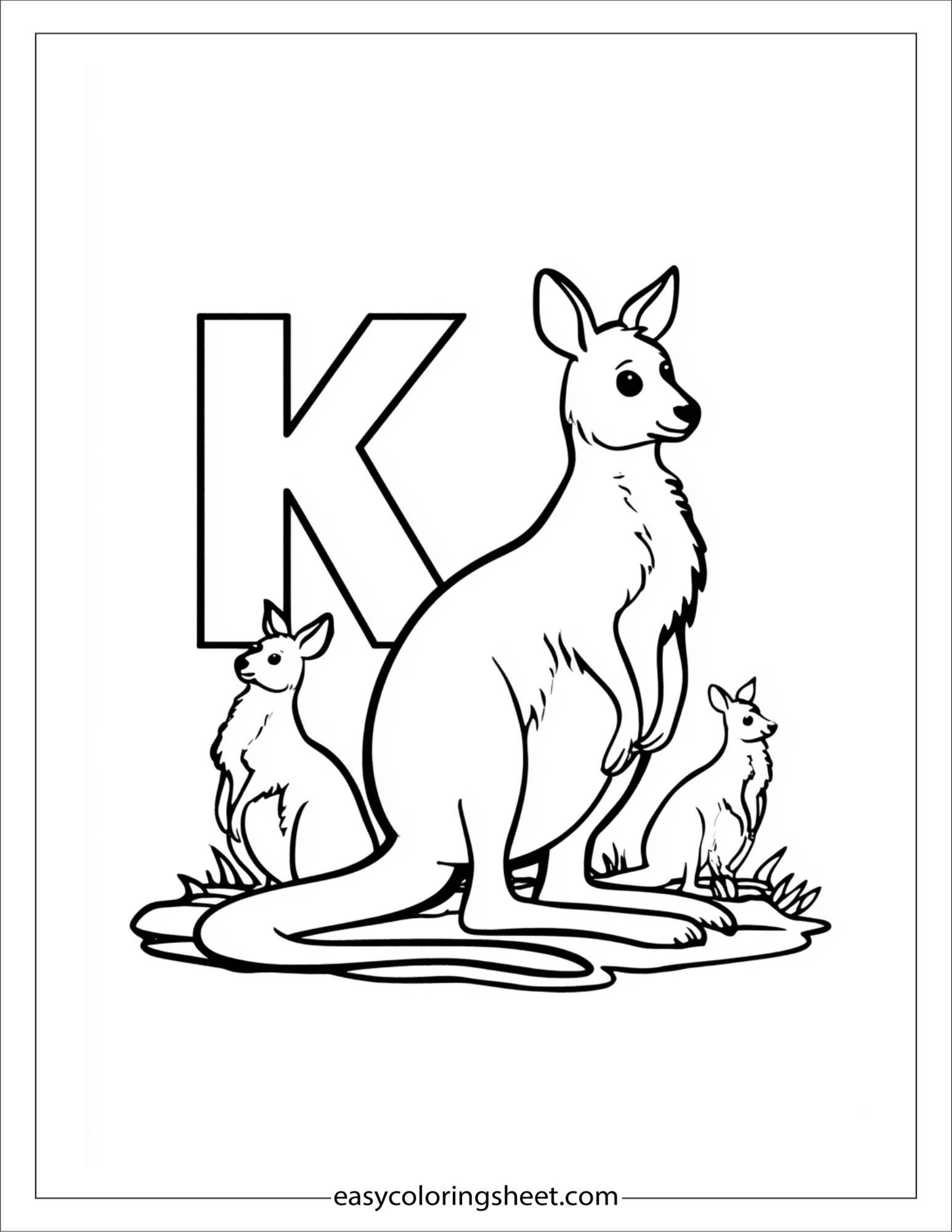alphabet K kangaroo family coloring page