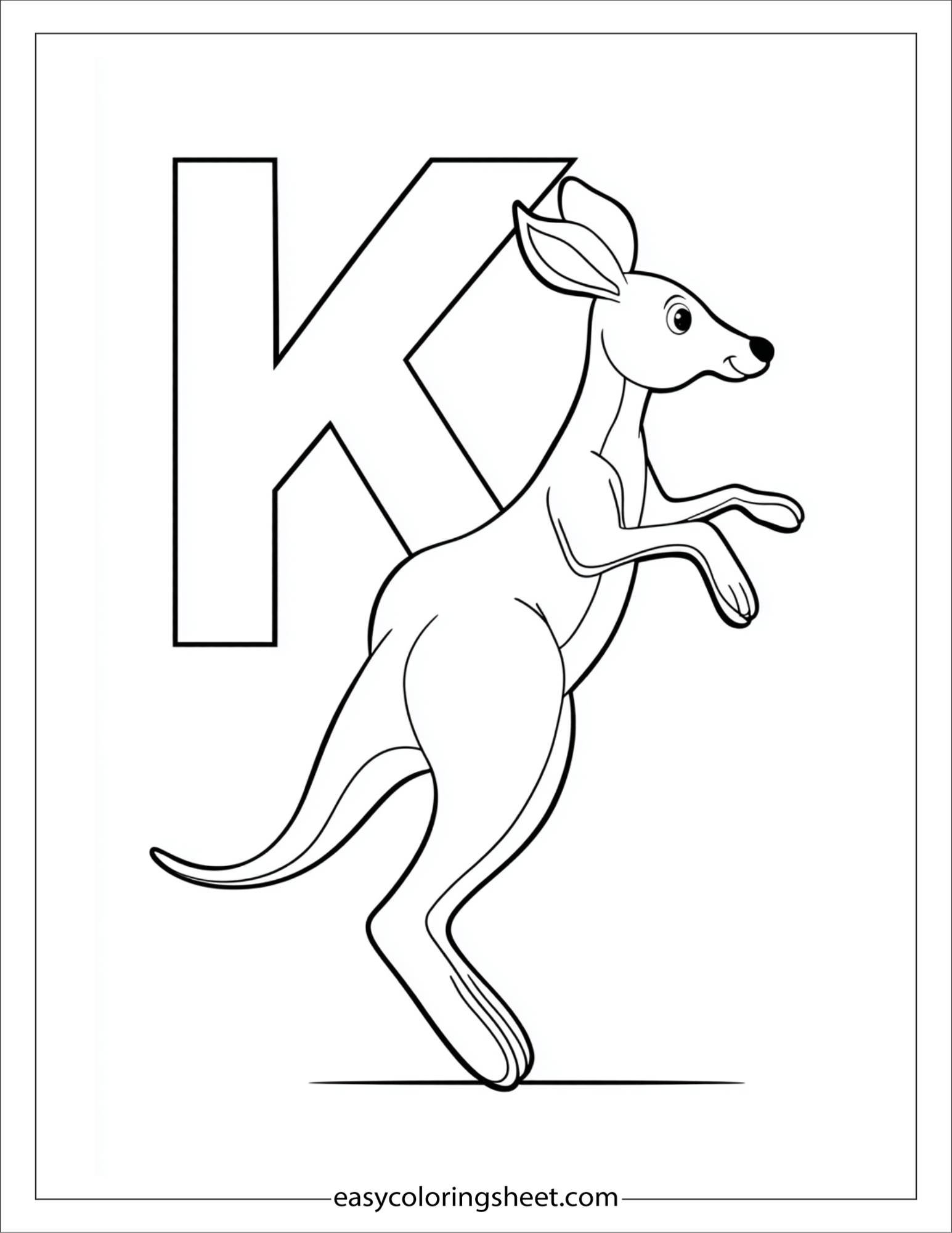 alphabet K kangaroo jumping coloring page
