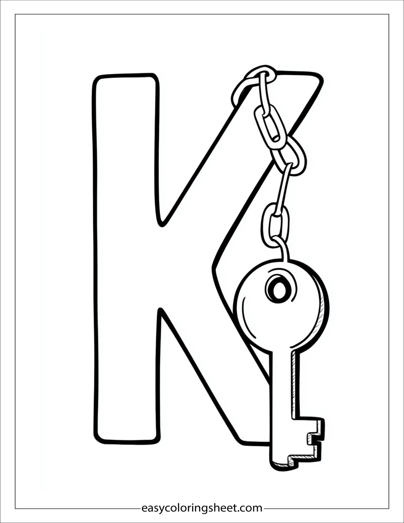 alphabet K key chain coloring page