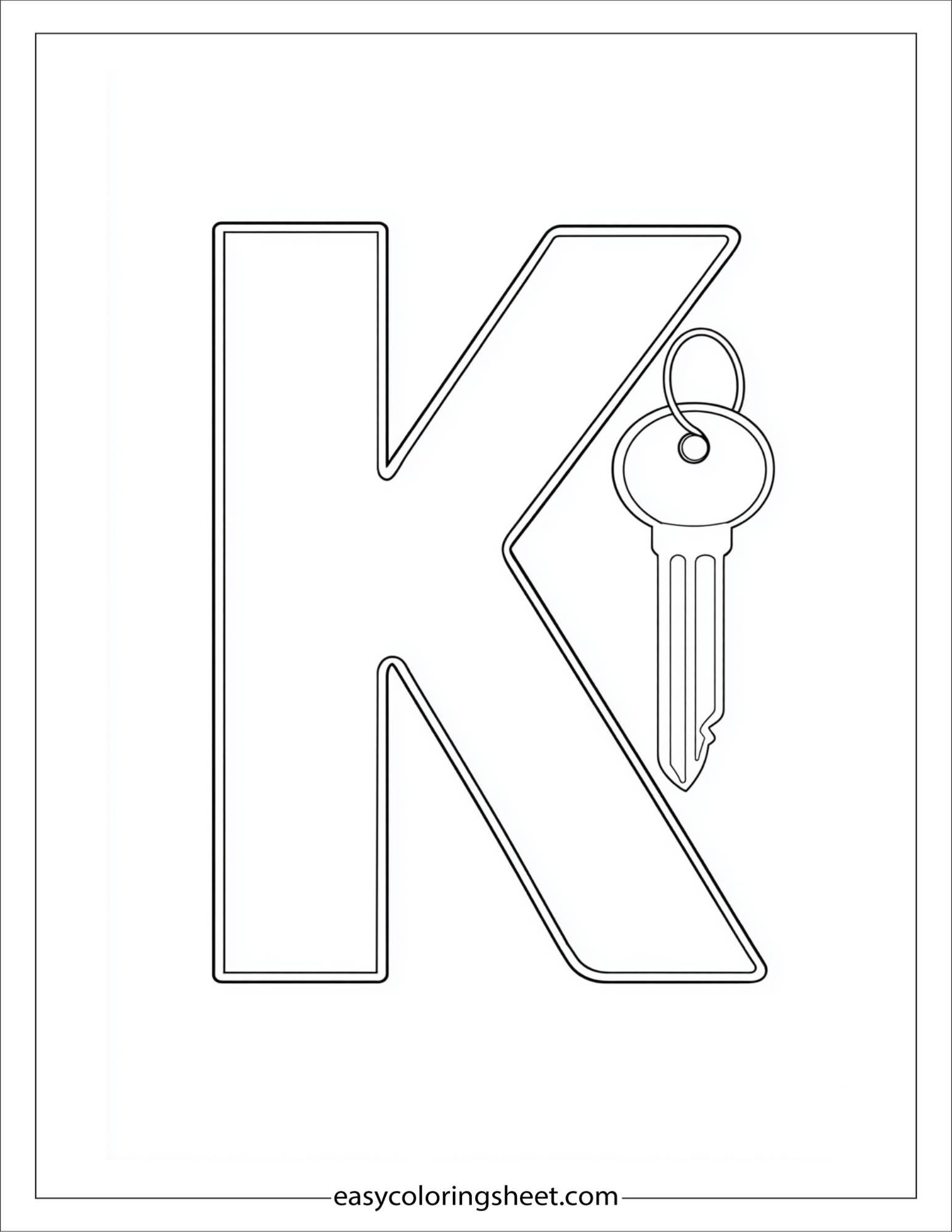 alphabet K key coloring page