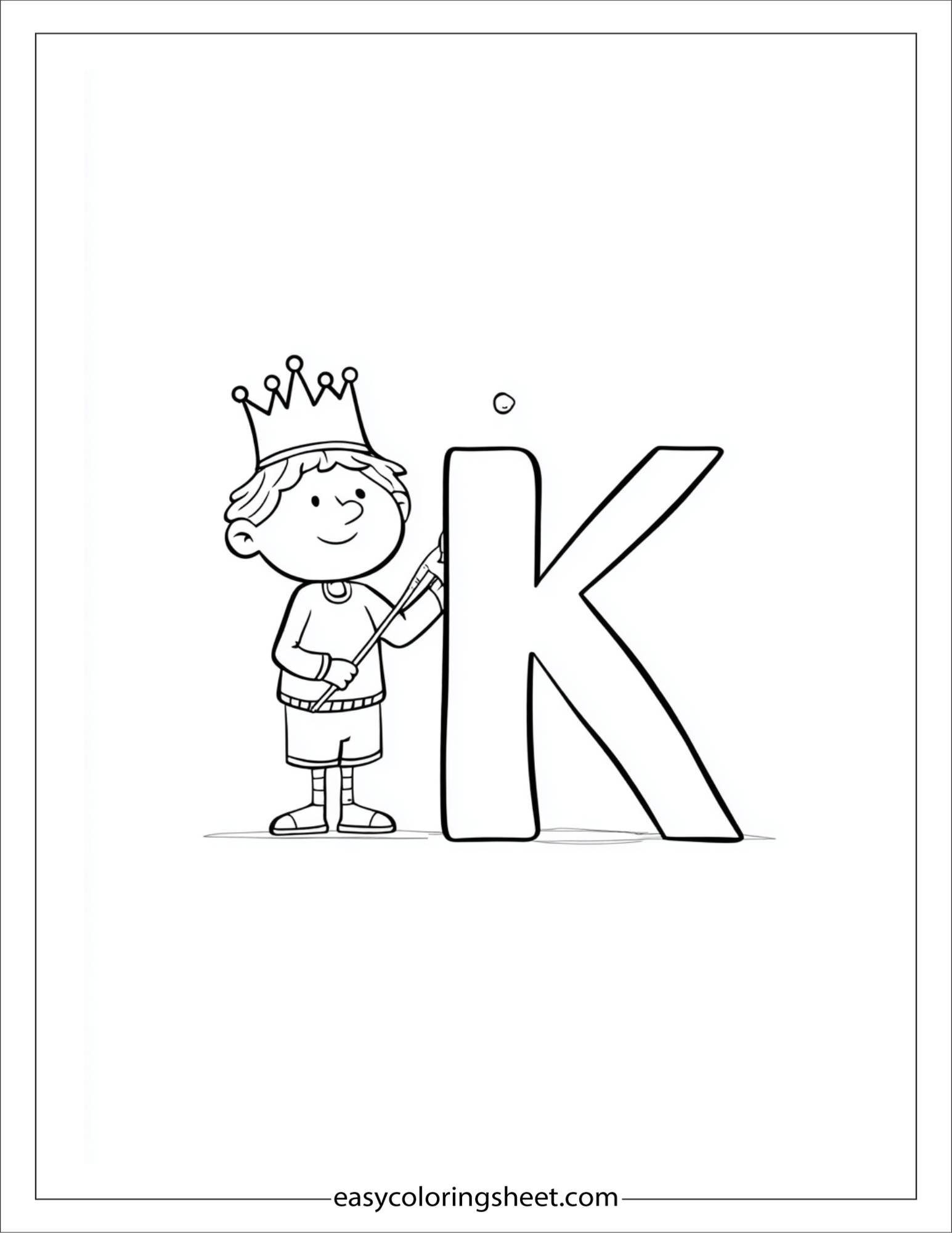 alphabet K king coloring page