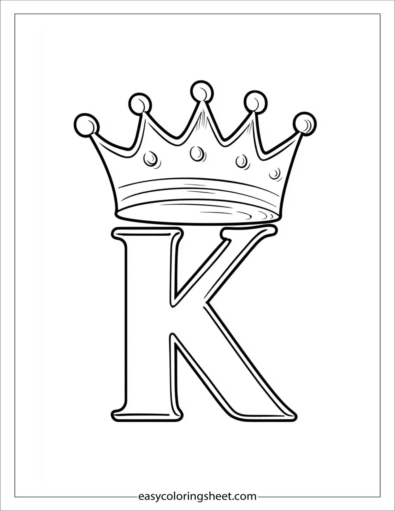 alphabet K king crown coloring page