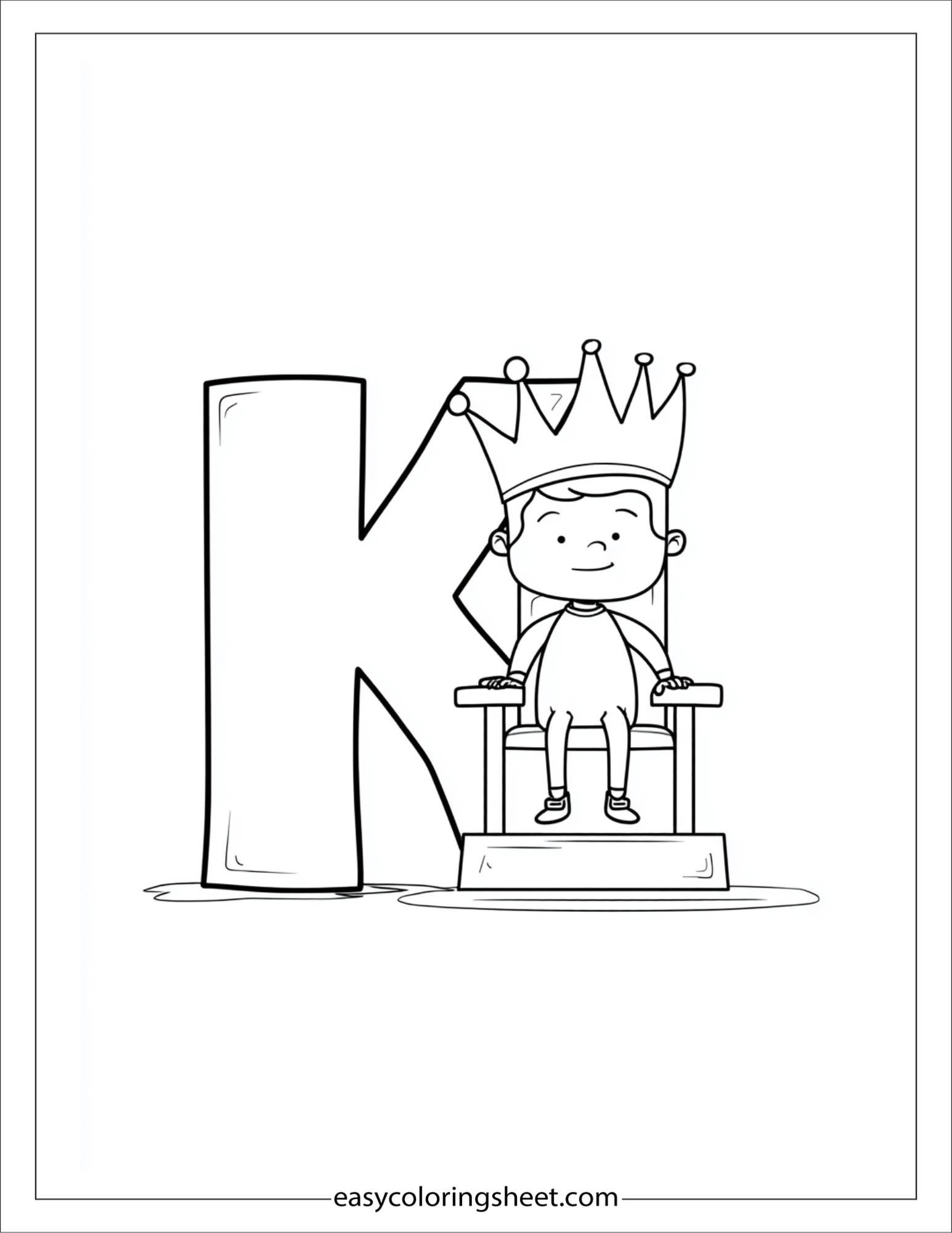 alphabet K king throne coloring page
