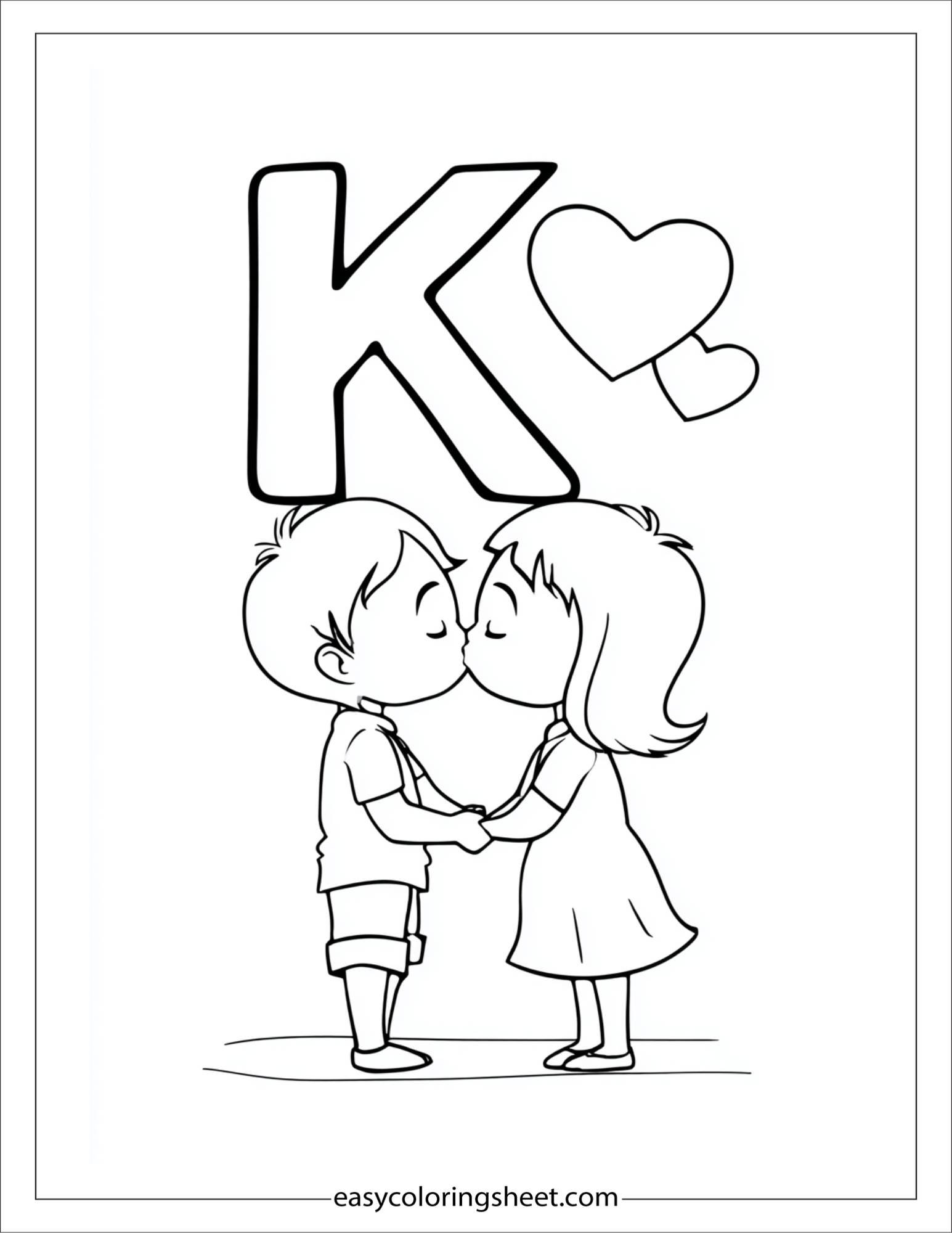 alphabet K kiss coloring page