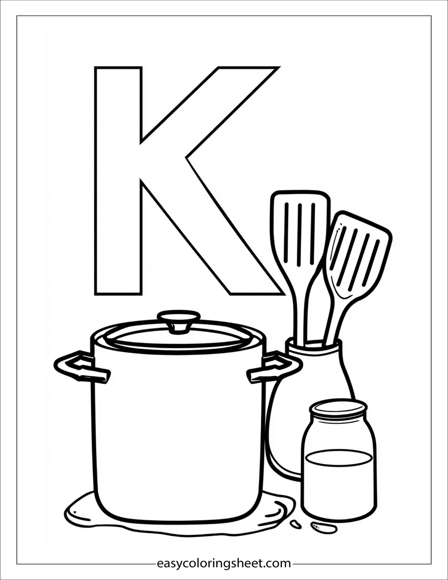 alphabet K kitchen coloring page