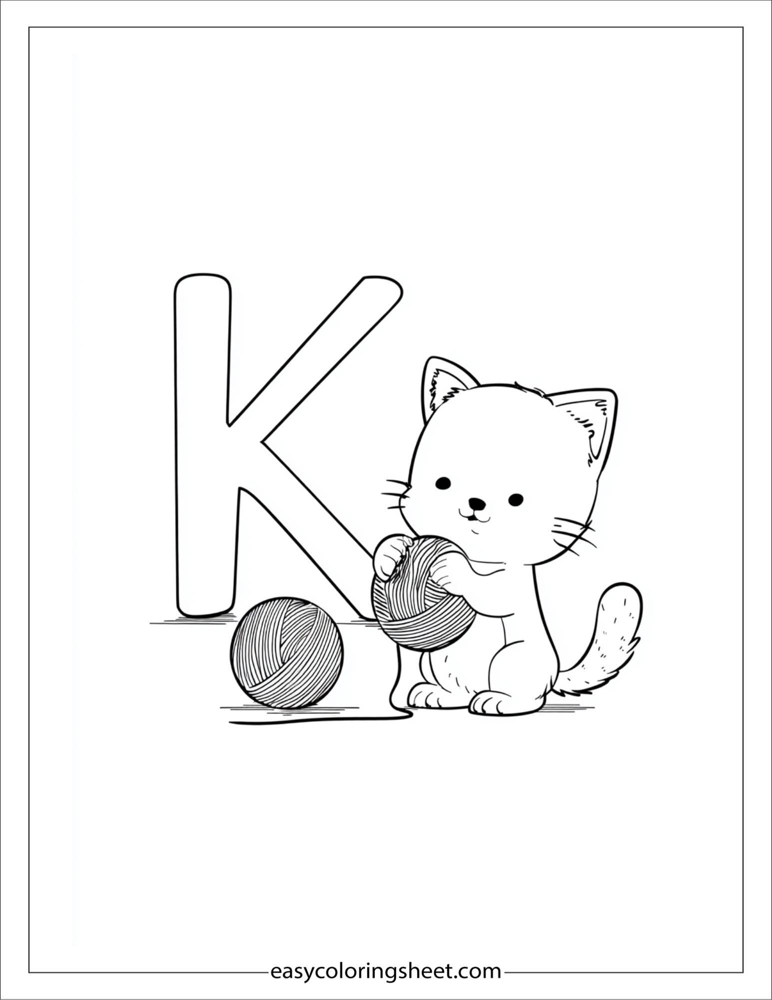 alphabet K kitten ball coloring page