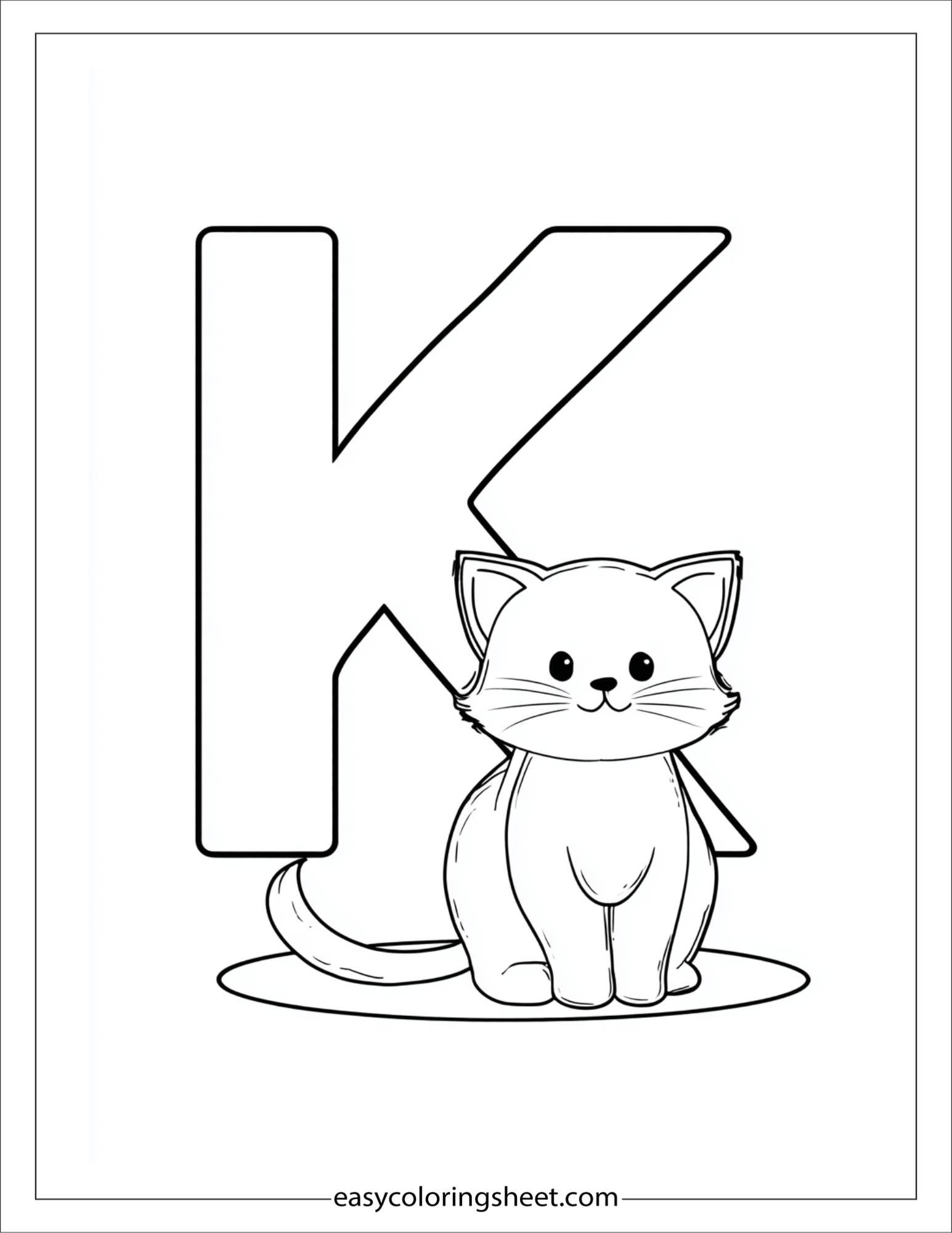 alphabet K kitten coloring page