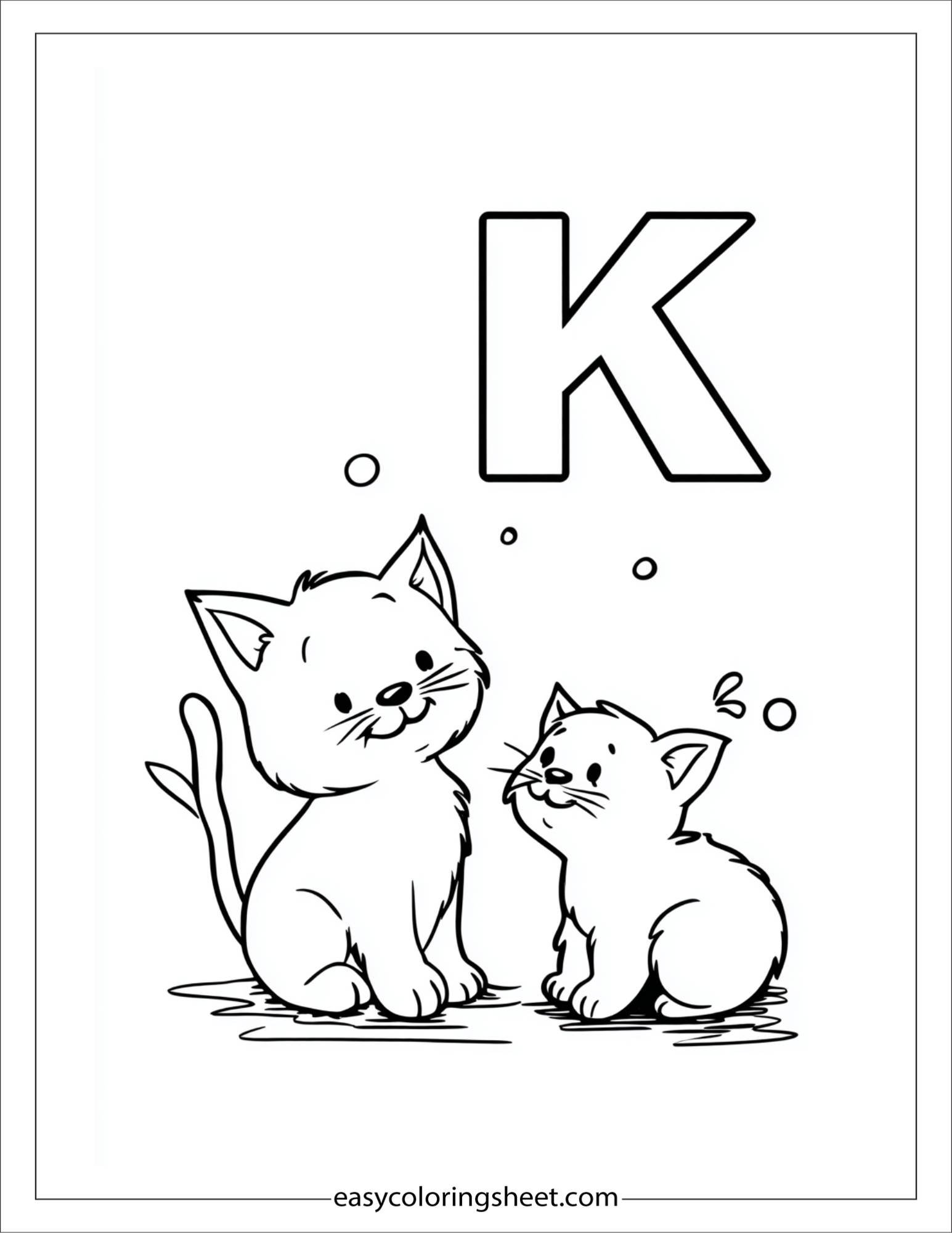 alphabet K kitten friends coloring page