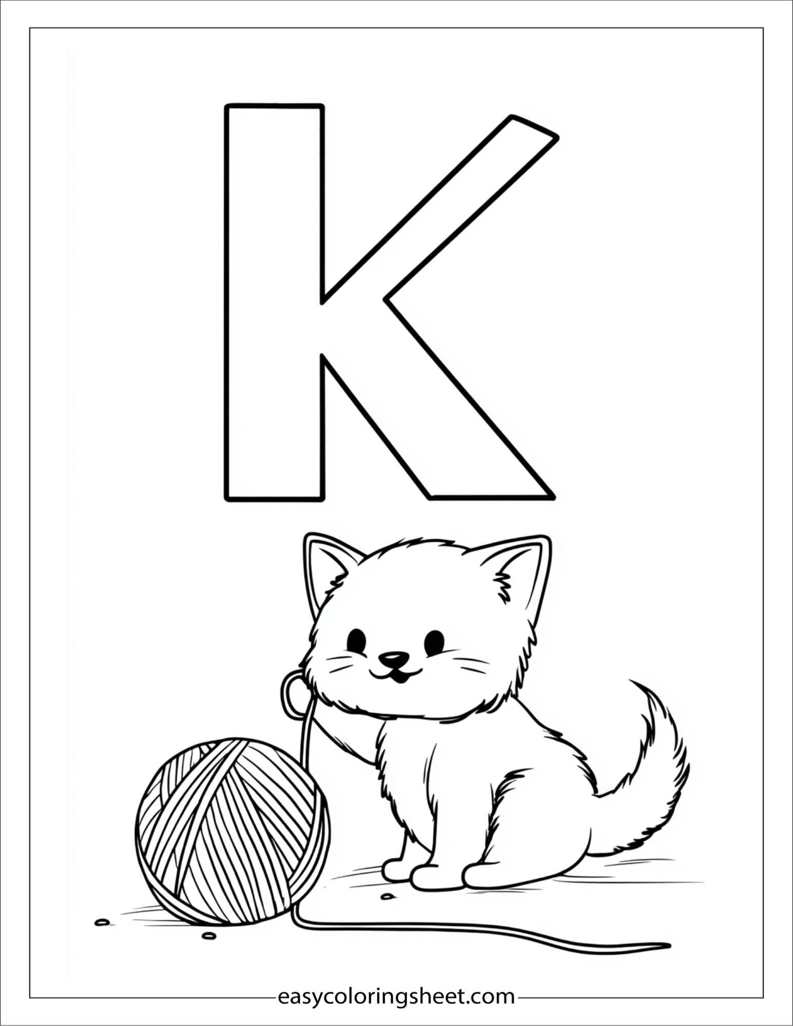 alphabet K kitten yarn coloring page