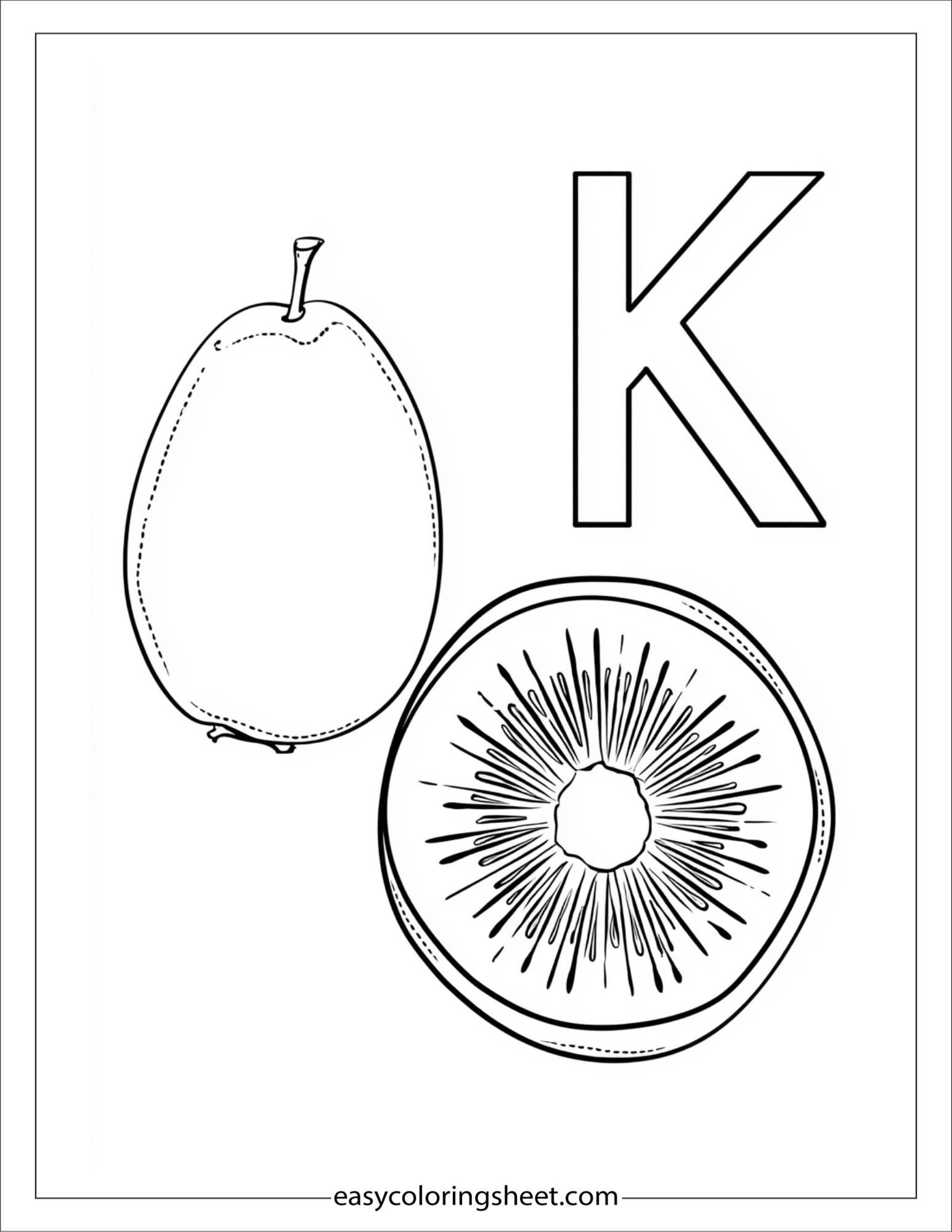 alphabet K kiwi fruit coloring page
