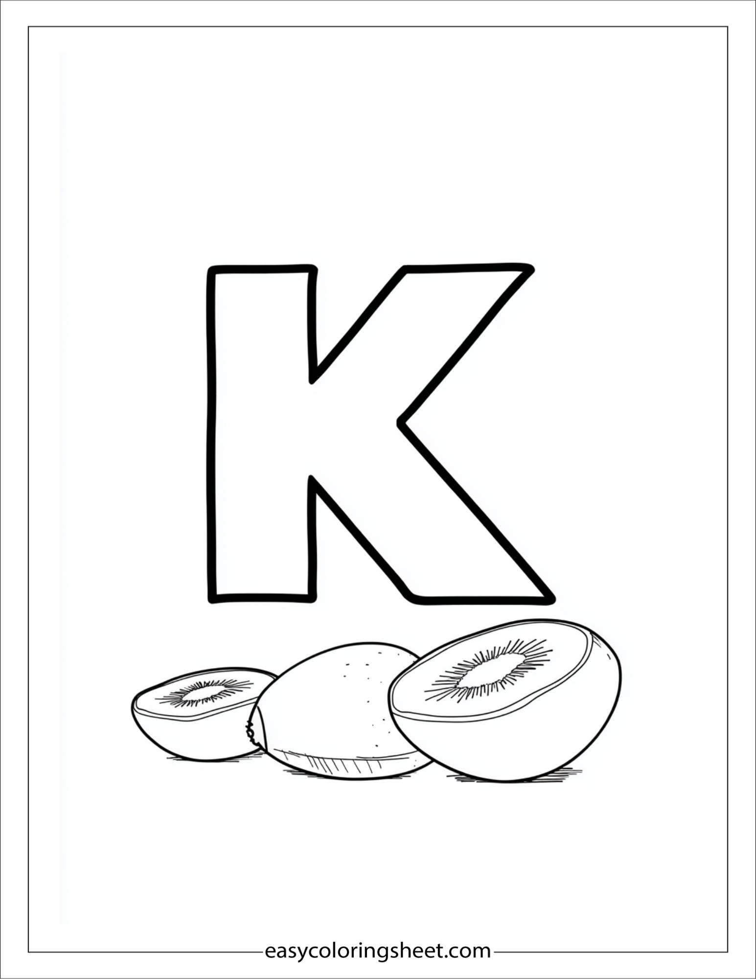 alphabet K kiwi slice coloring page