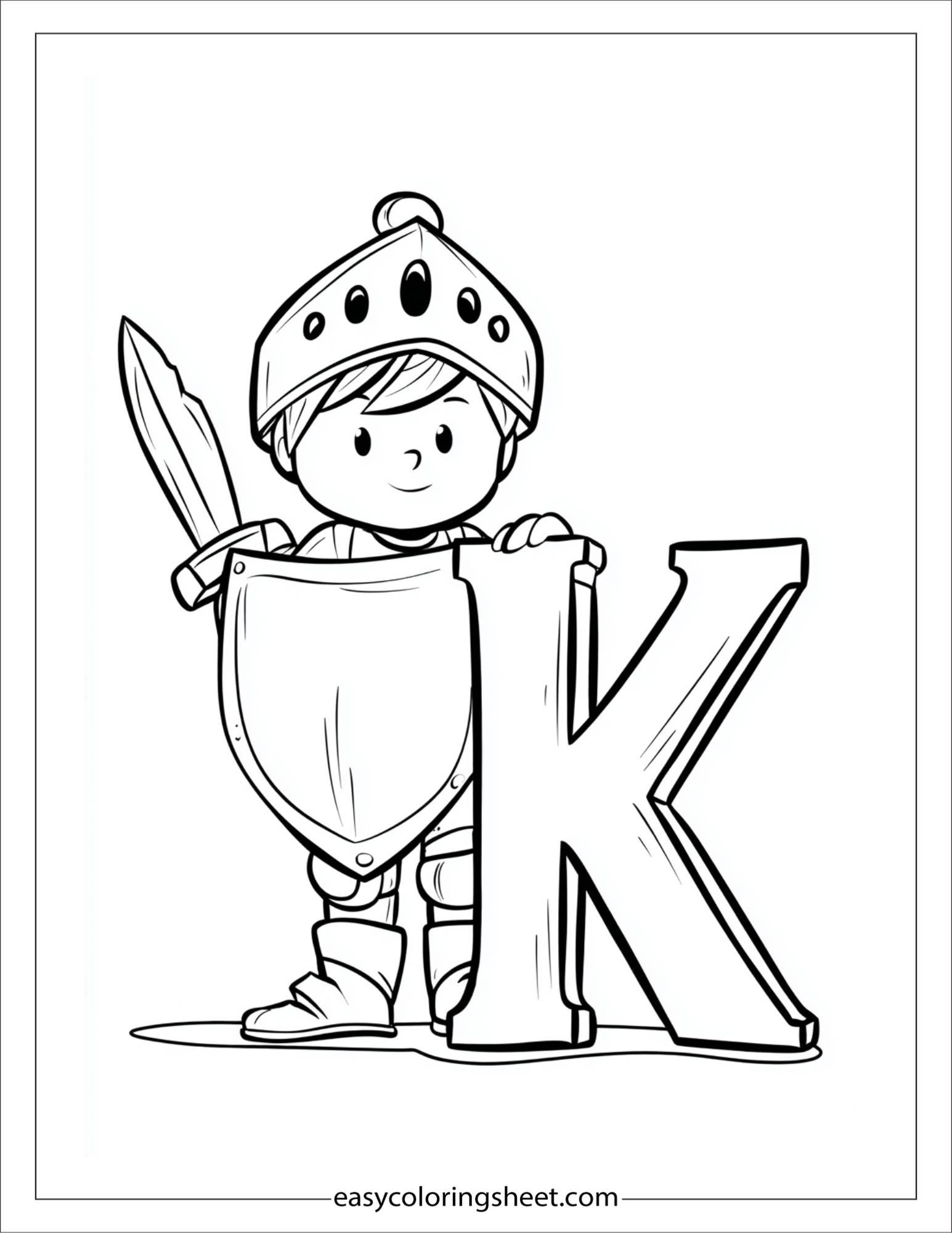 alphabet K knight shield coloring page
