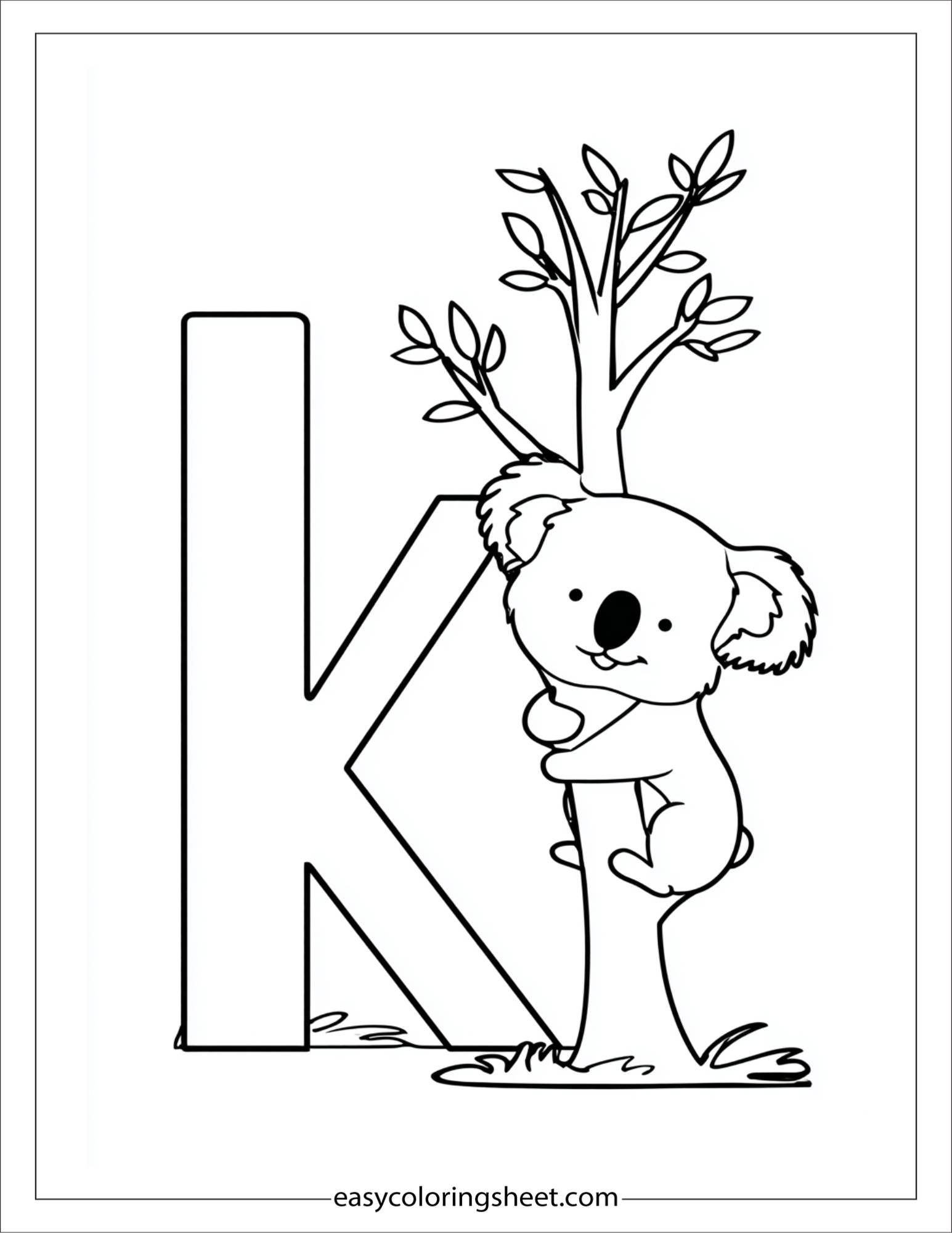 alphabet K koala coloring page